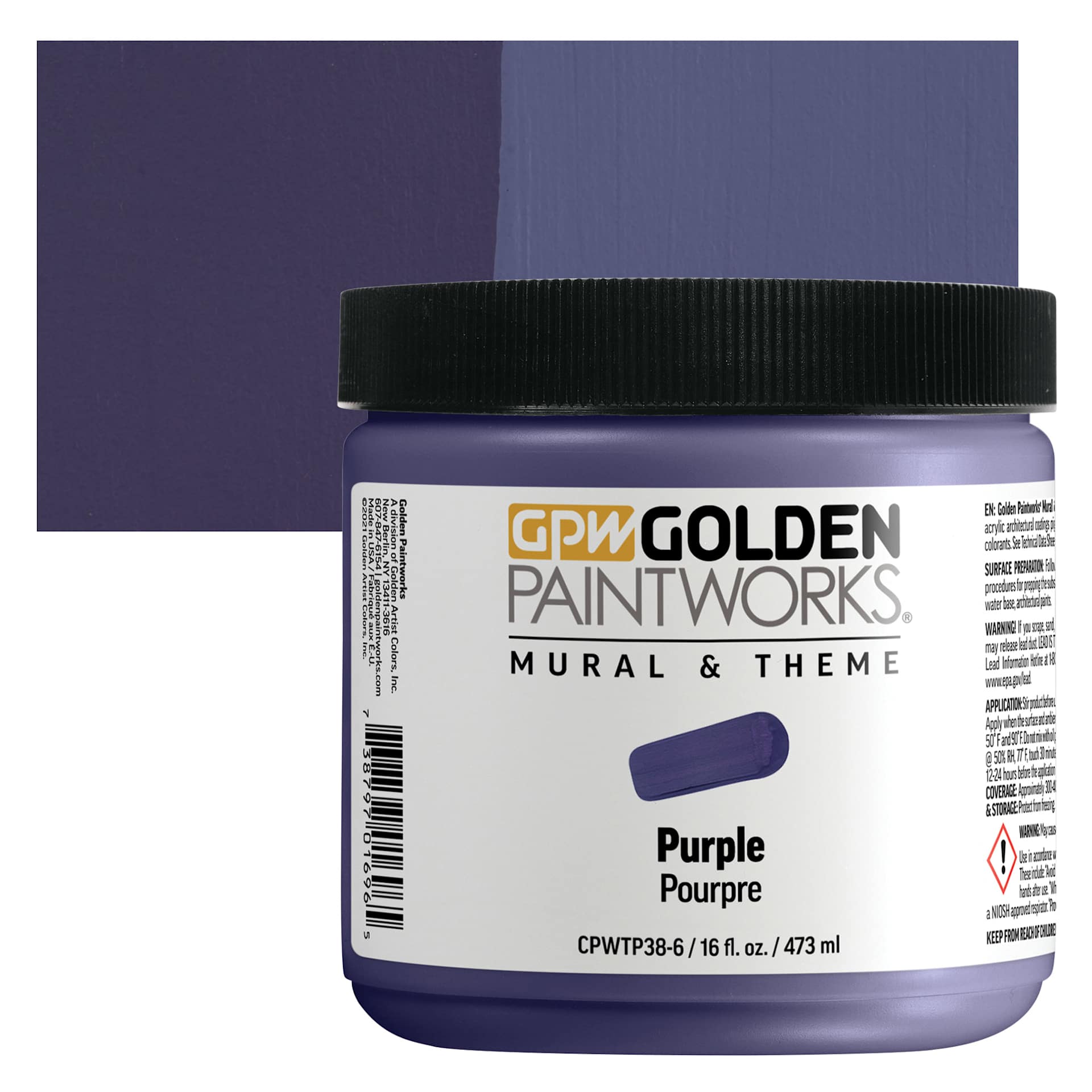 Golden Paintworks Mural and Theme Acrylic Paint - Purple, 16 oz, Jar and swatch