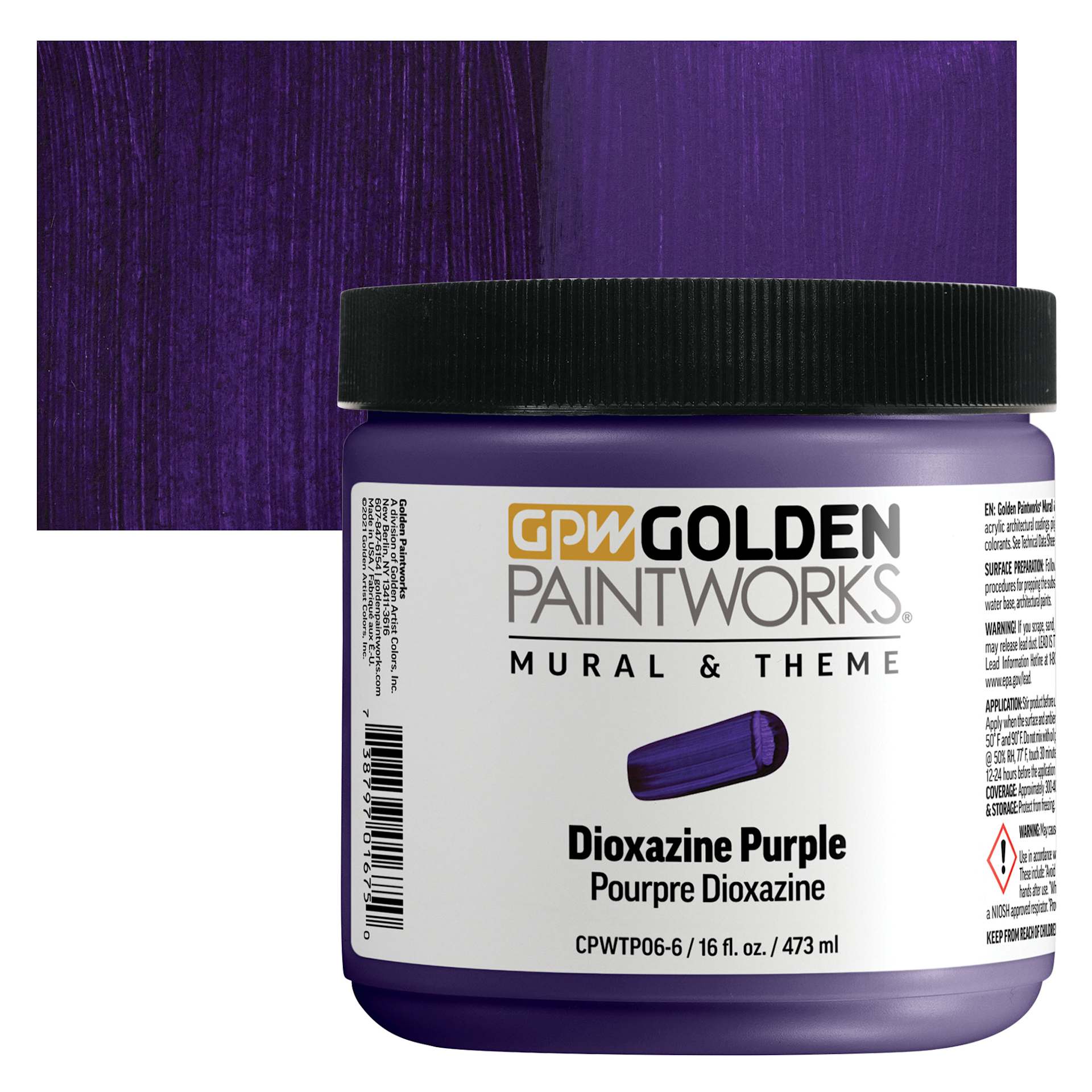 Golden Paintworks Mural and Theme Acrylic Paint - Dioxazine Purple, 16 oz, Jar and swatch