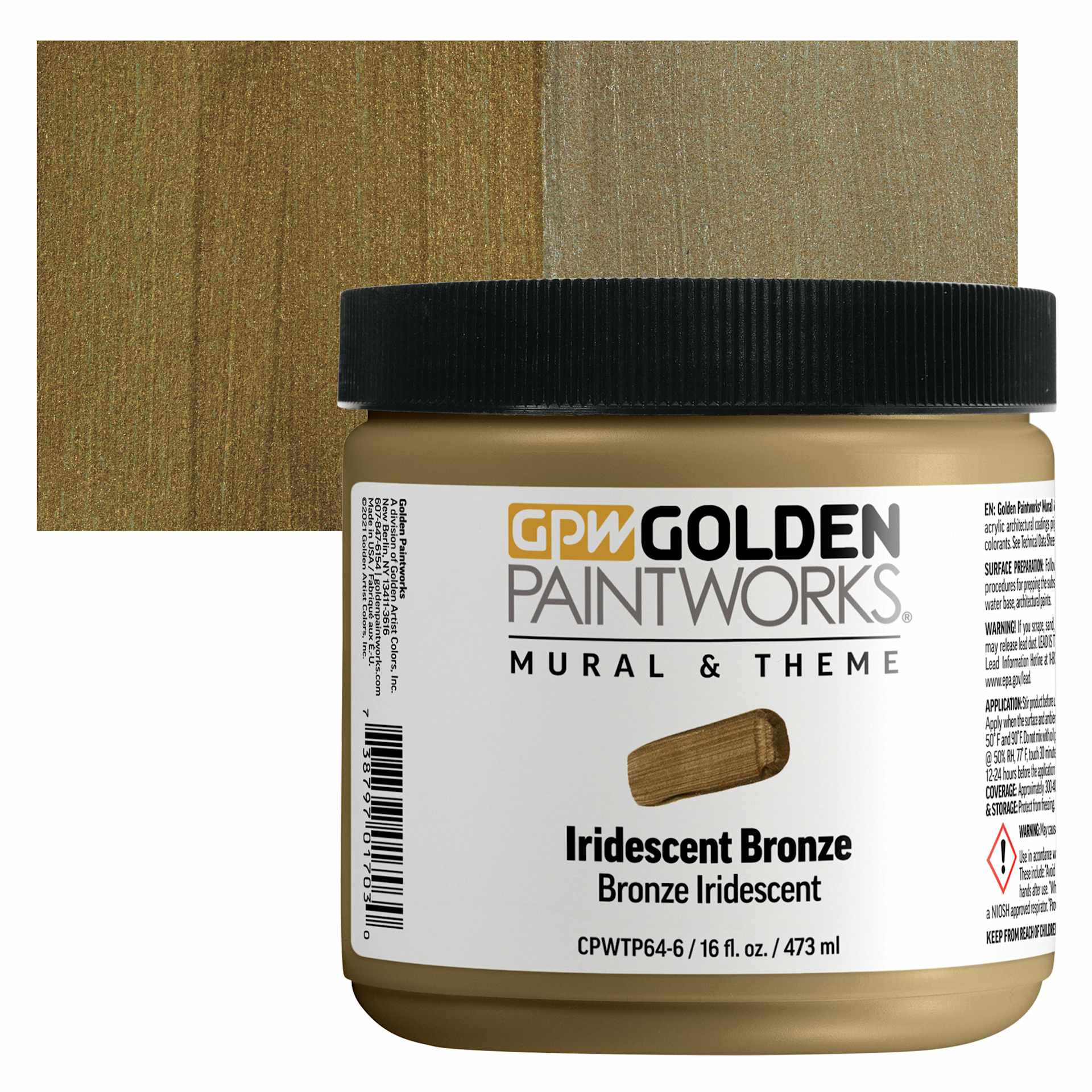 Golden Paintworks Mural and Theme Acrylic Paint - Iridescent Bronze, 16 oz, Jar and swatch