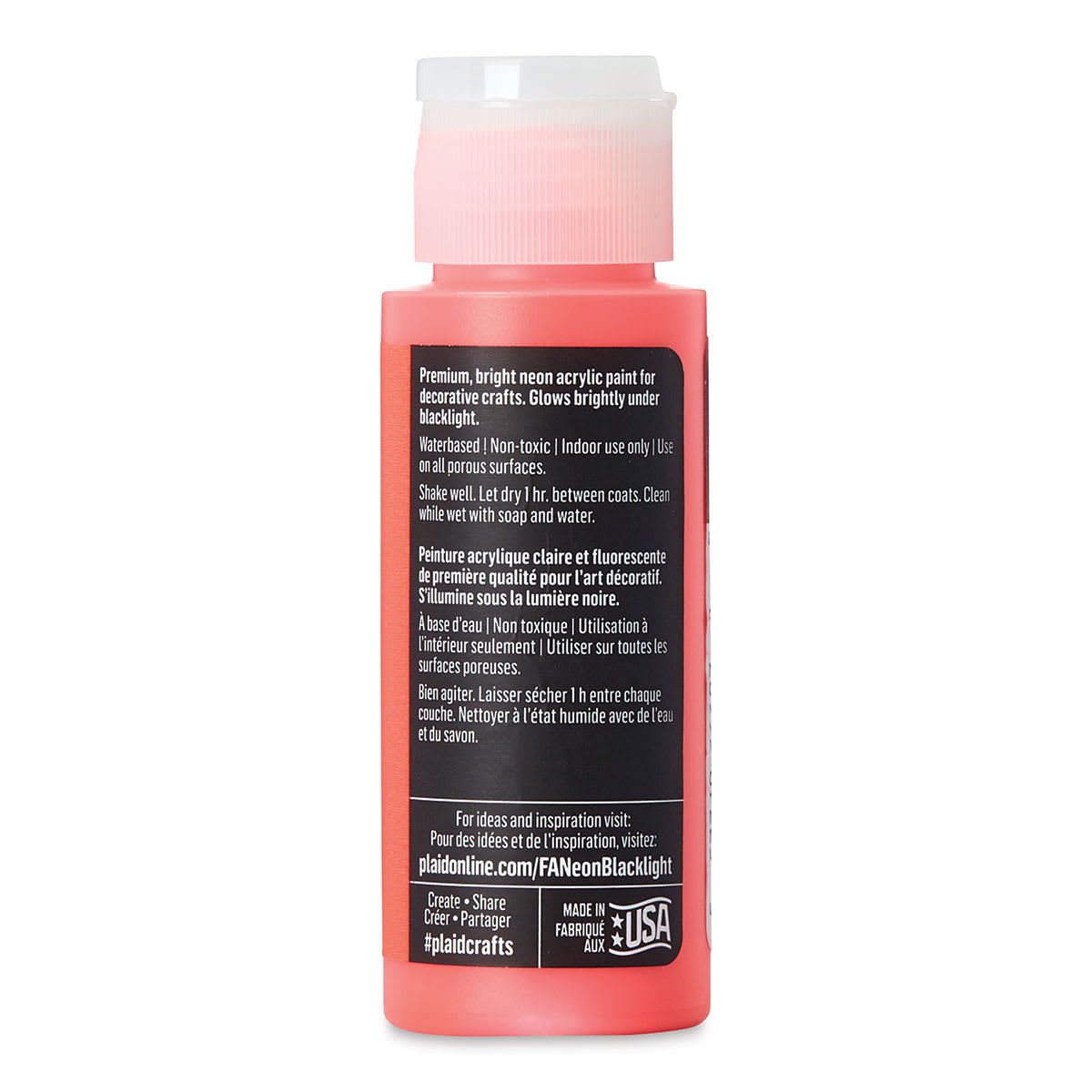 FolkArt Multi-Surface Neon Blacklight Acrylic Paint - Red, 2 oz, Bottle (Back)