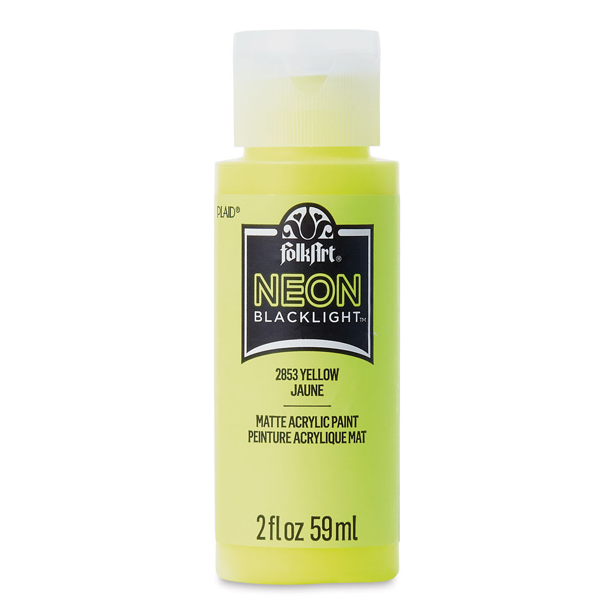 FolkArt Multi-Surface Neon Blacklight Acrylic Paint - Yellow, 2 oz, Bottle (Front)
