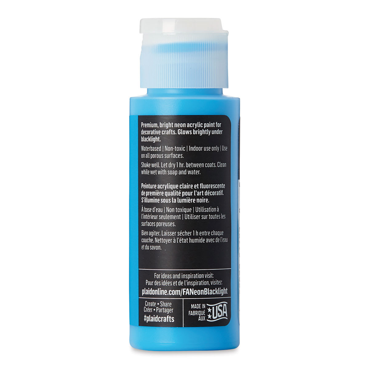 FolkArt Multi-Surface Neon Blacklight Acrylic Paint - Blue, 2 oz, Bottle (Back)