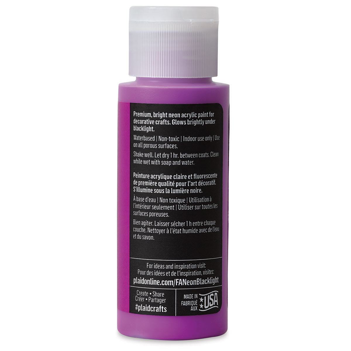 FolkArt Multi-Surface Neon Blacklight Acrylic Paint - Purple, 2 oz, Bottle (Back)
