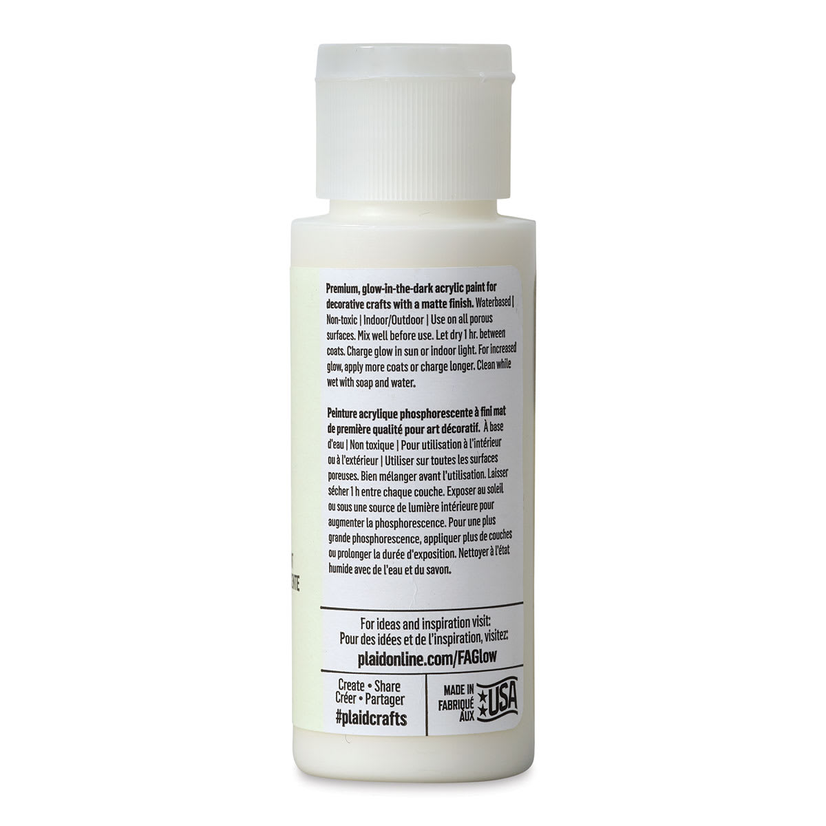 Plaid FolkArt Glow In The Dark Acrylic Paint - Neutral, 2 oz, Bottle (Back)