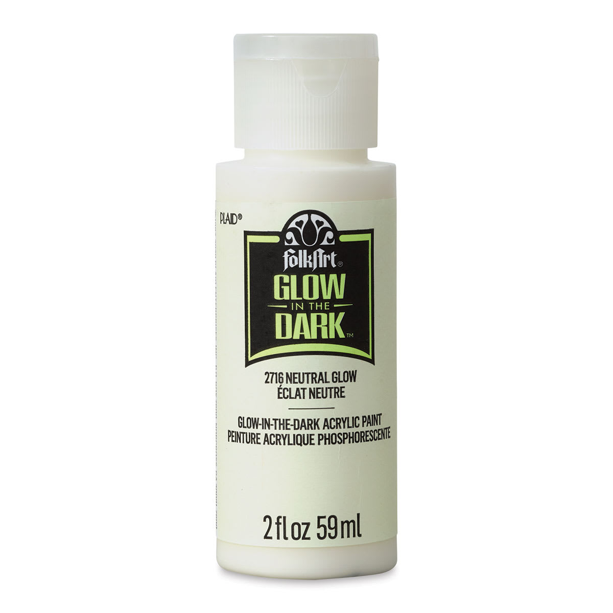 Plaid FolkArt Glow In The Dark Acrylic Paint - Neutral, 2 oz, Bottle (Front)