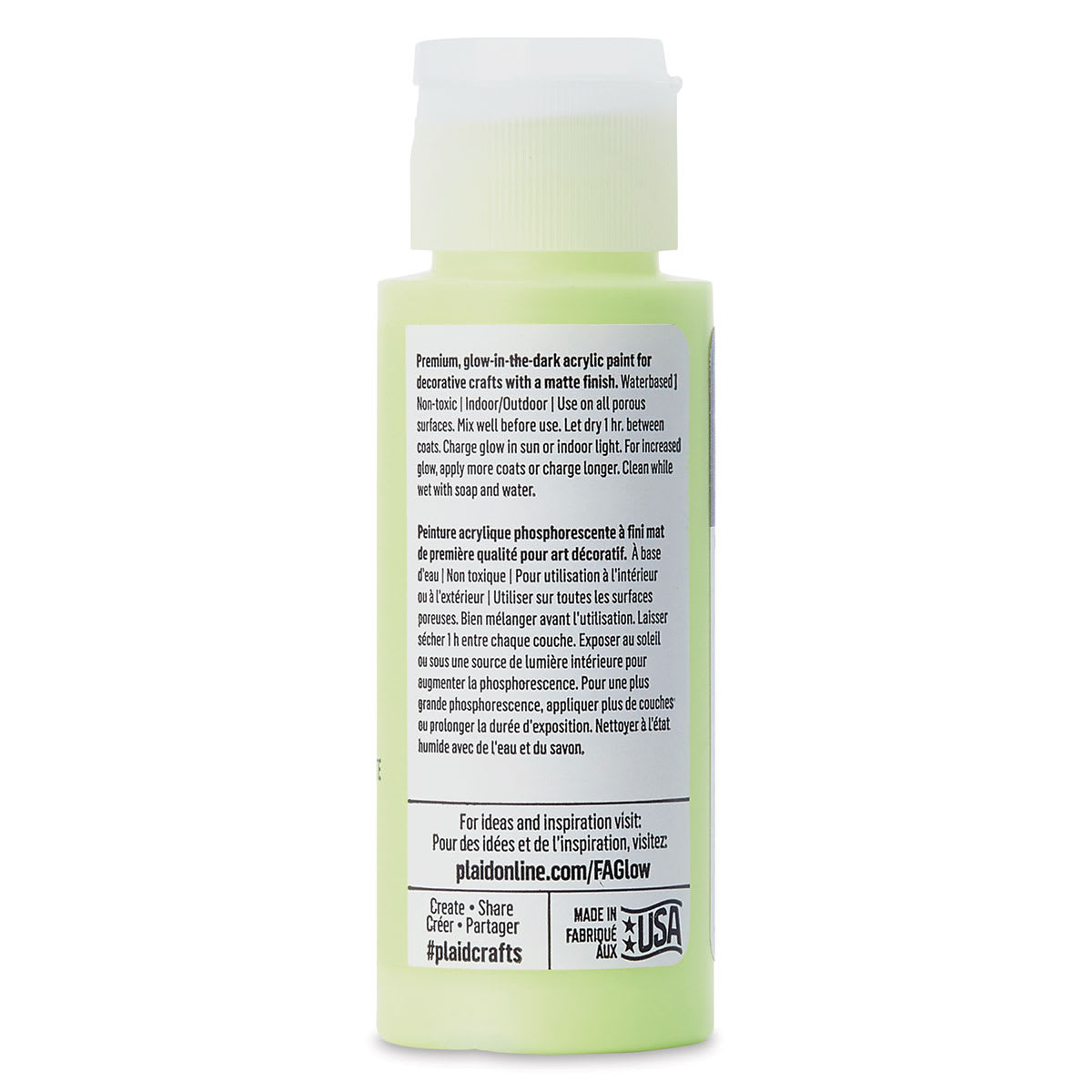 Plaid FolkArt Glow In The Dark Acrylic Paint - Yellow, 2 oz, Bottle (Back)