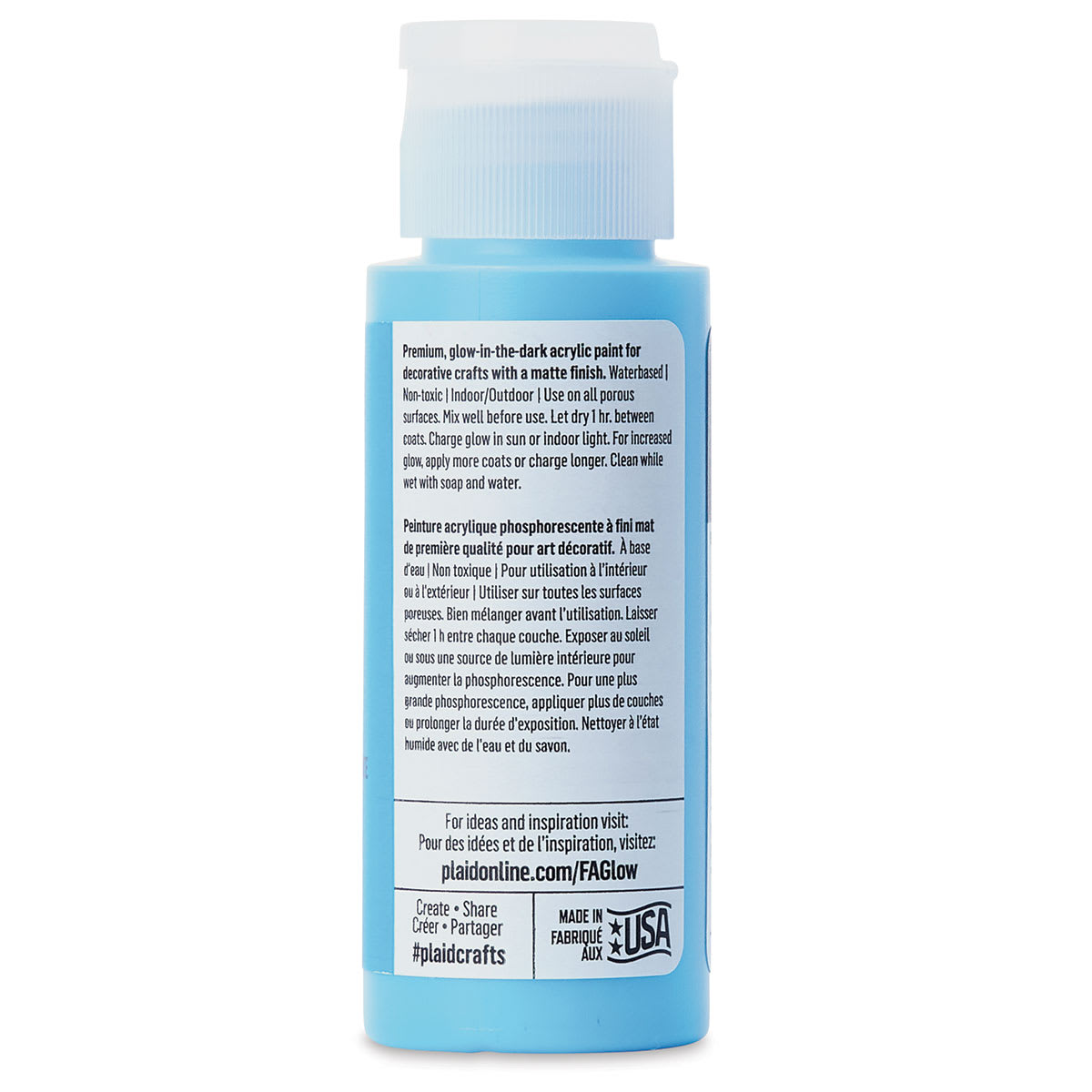 Plaid FolkArt Glow In The Dark Acrylic Paint - Blue, 2 oz, Bottle (Back)