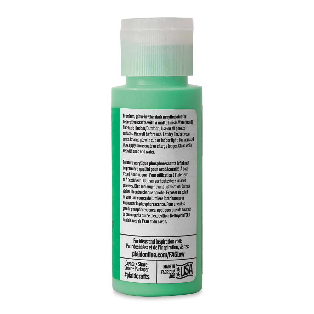 Plaid FolkArt Glow In The Dark Acrylic Paint - Green, 2 oz, Bottle (Back)