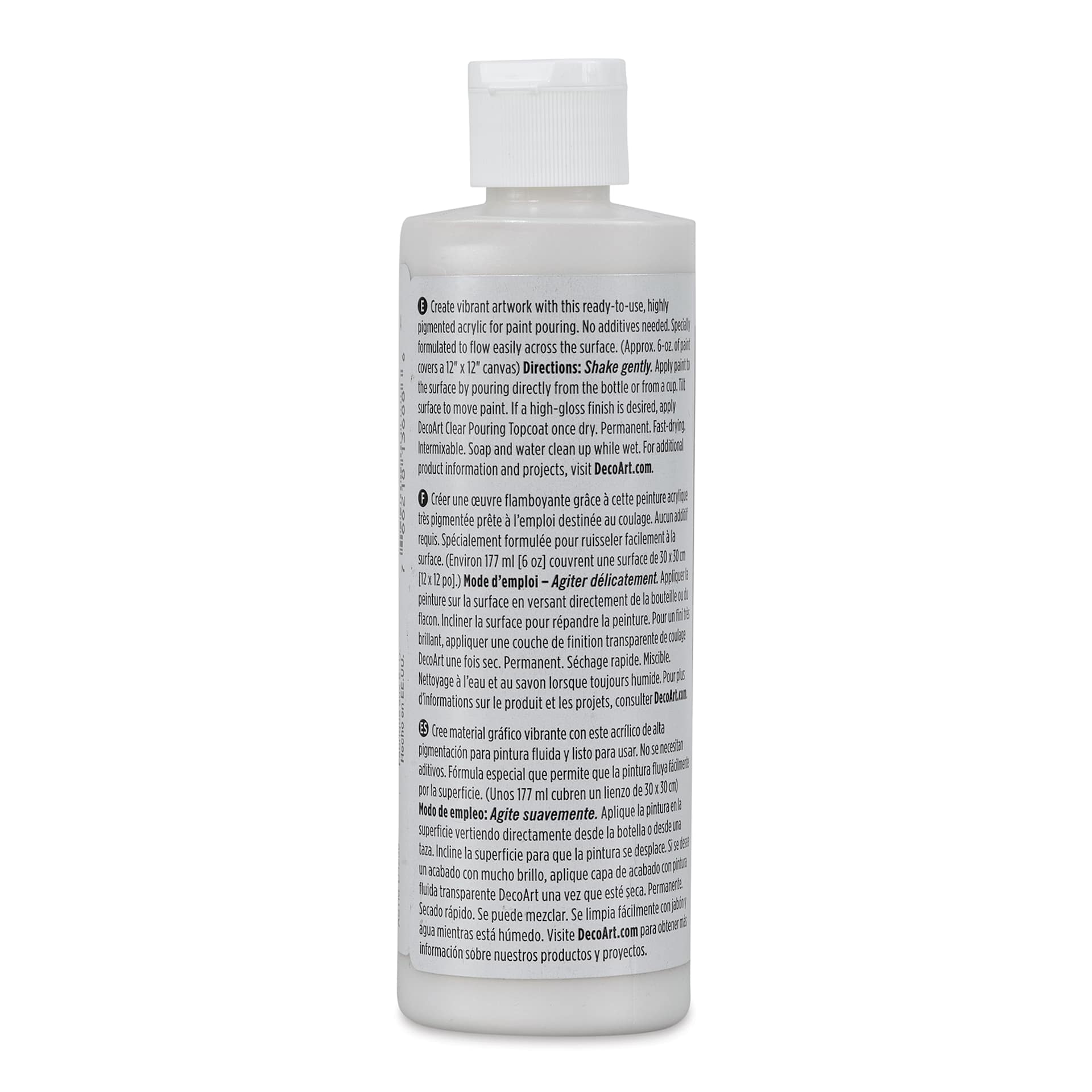 DecoArt Fluid Art Ready-To-Pour Acrylic - Pearl (Metallic), 8 oz Bottle (Back)