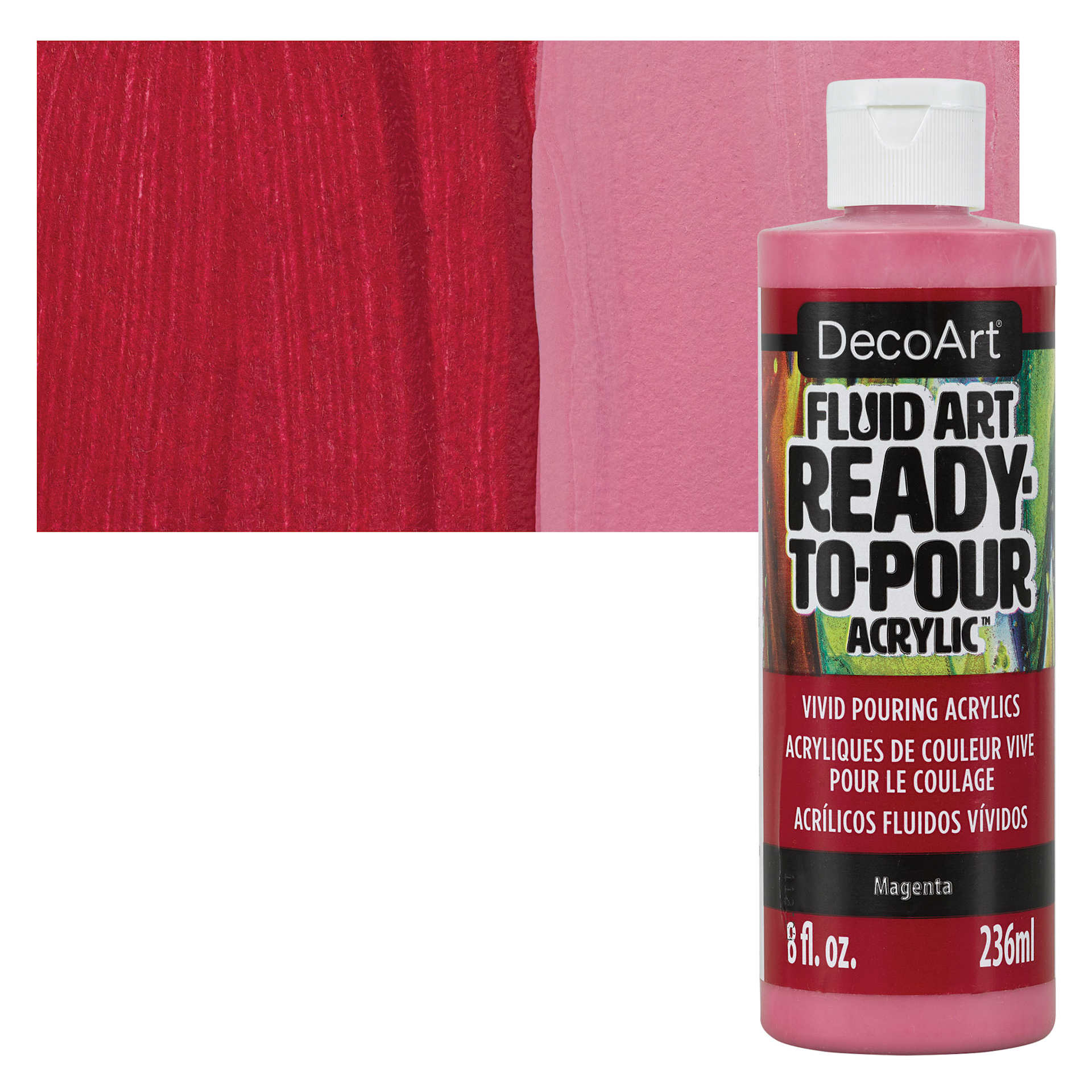 DecoArt Fluid Art Ready-To-Pour Acrylic - Magenta, 8 oz Bottle and swatch