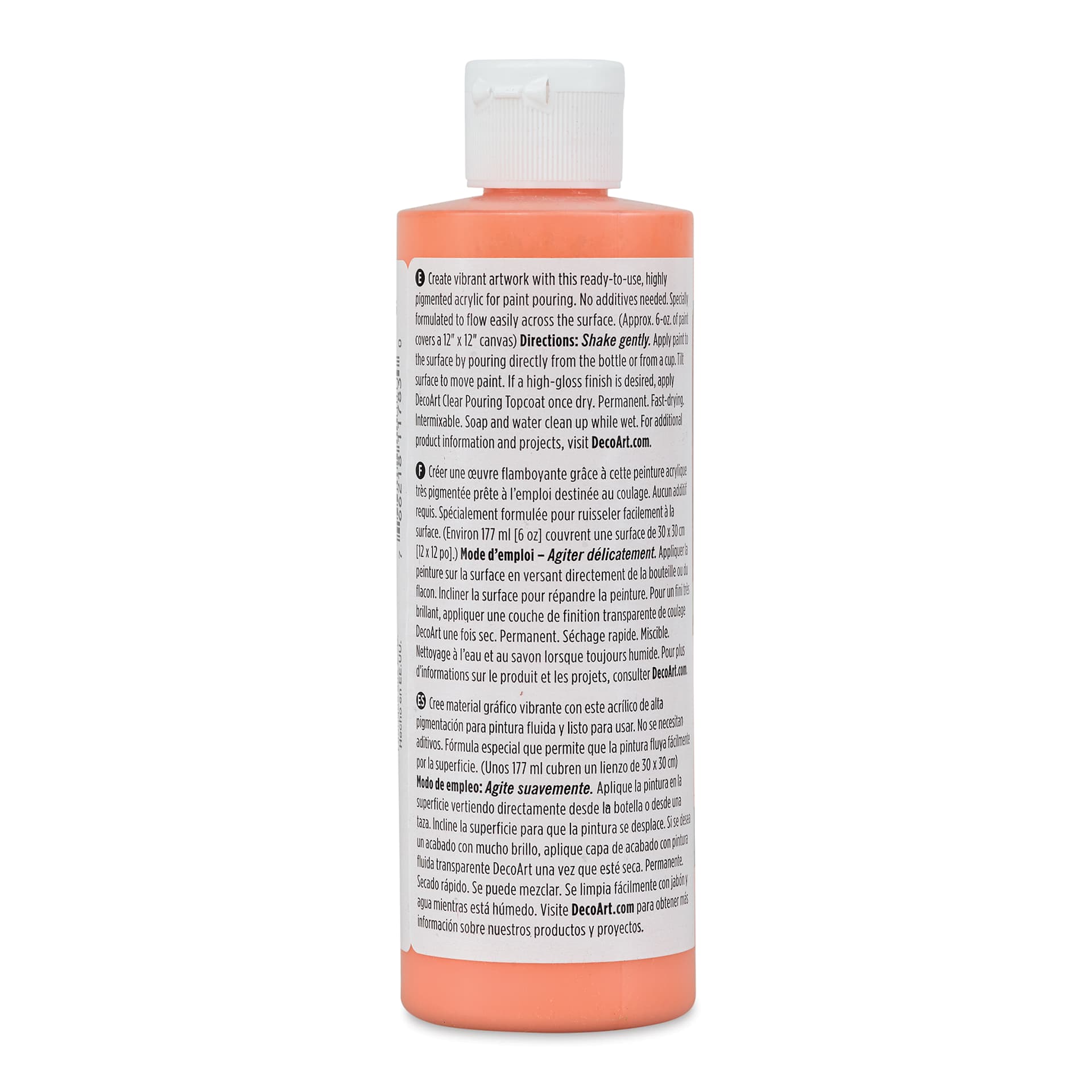DecoArt Fluid Art Ready-To-Pour Acrylic - Coral, 8 oz Bottle (Back)