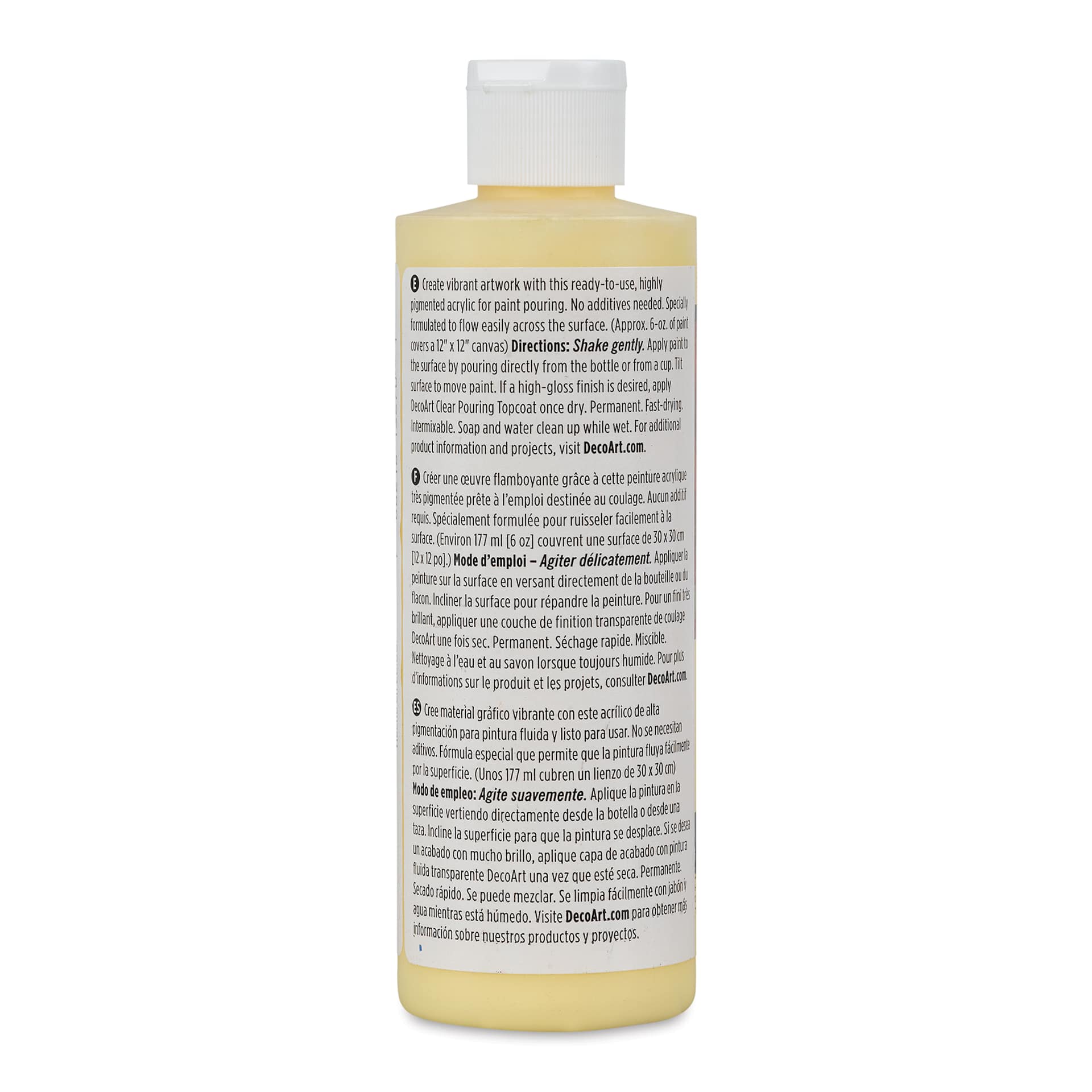 DecoArt Fluid Art Ready-To-Pour Acrylic - Sun Gold, 8 oz Bottle (Back)