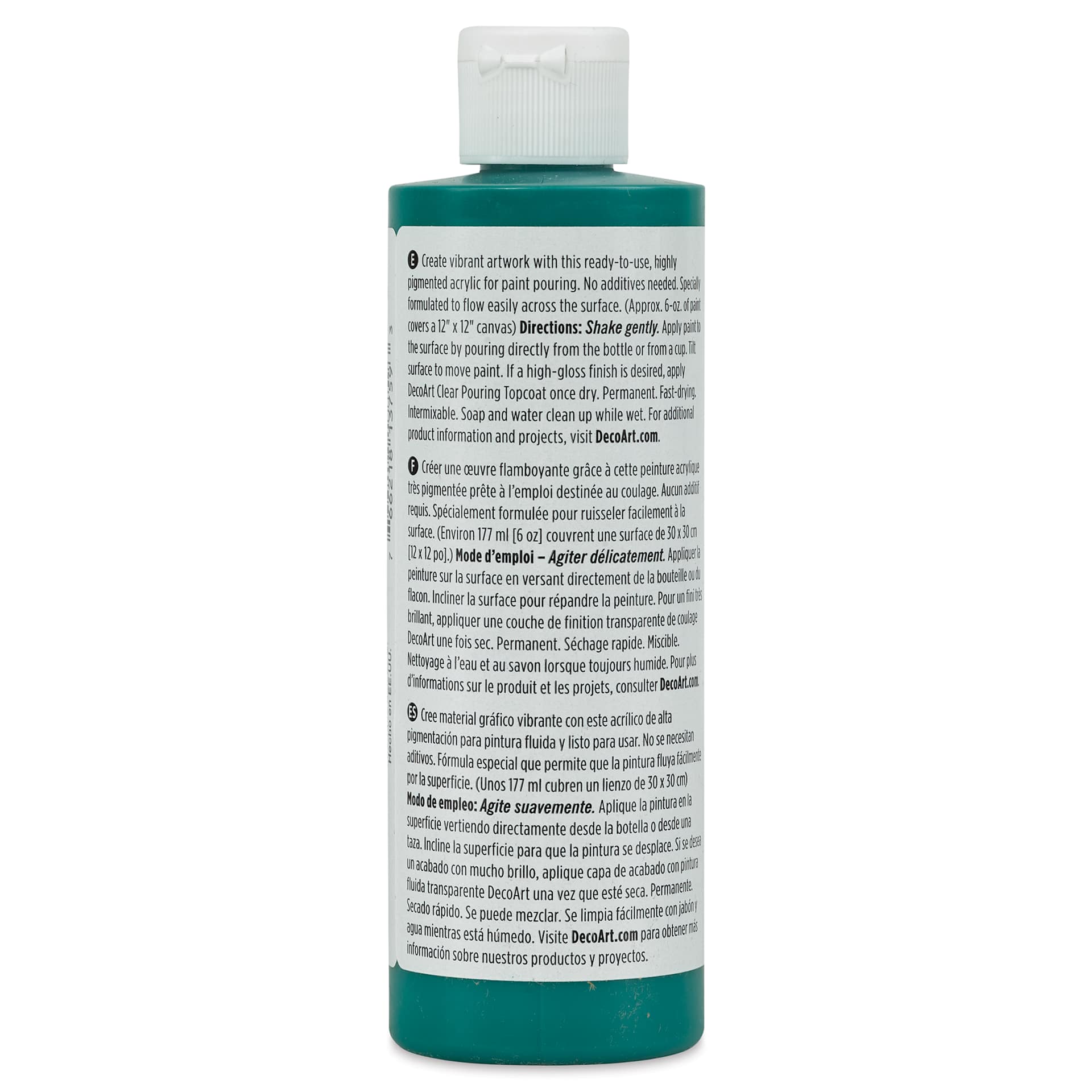 DecoArt Fluid Art Ready-To-Pour Acrylic - Deep Teal, 8 oz Bottle back