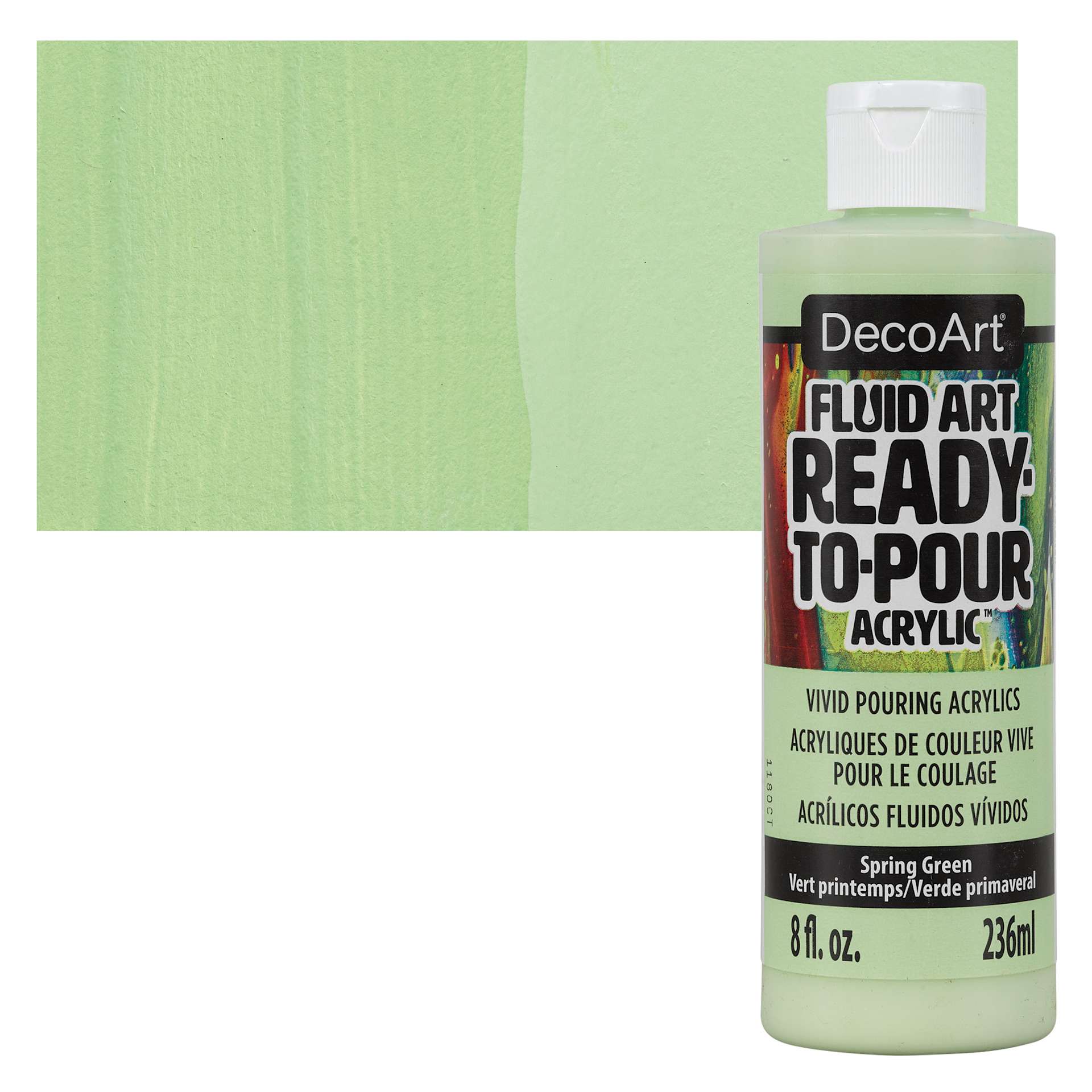 DecoArt Fluid Art Ready-To-Pour Acrylic - Spring Green, 8 oz Bottle and swatch