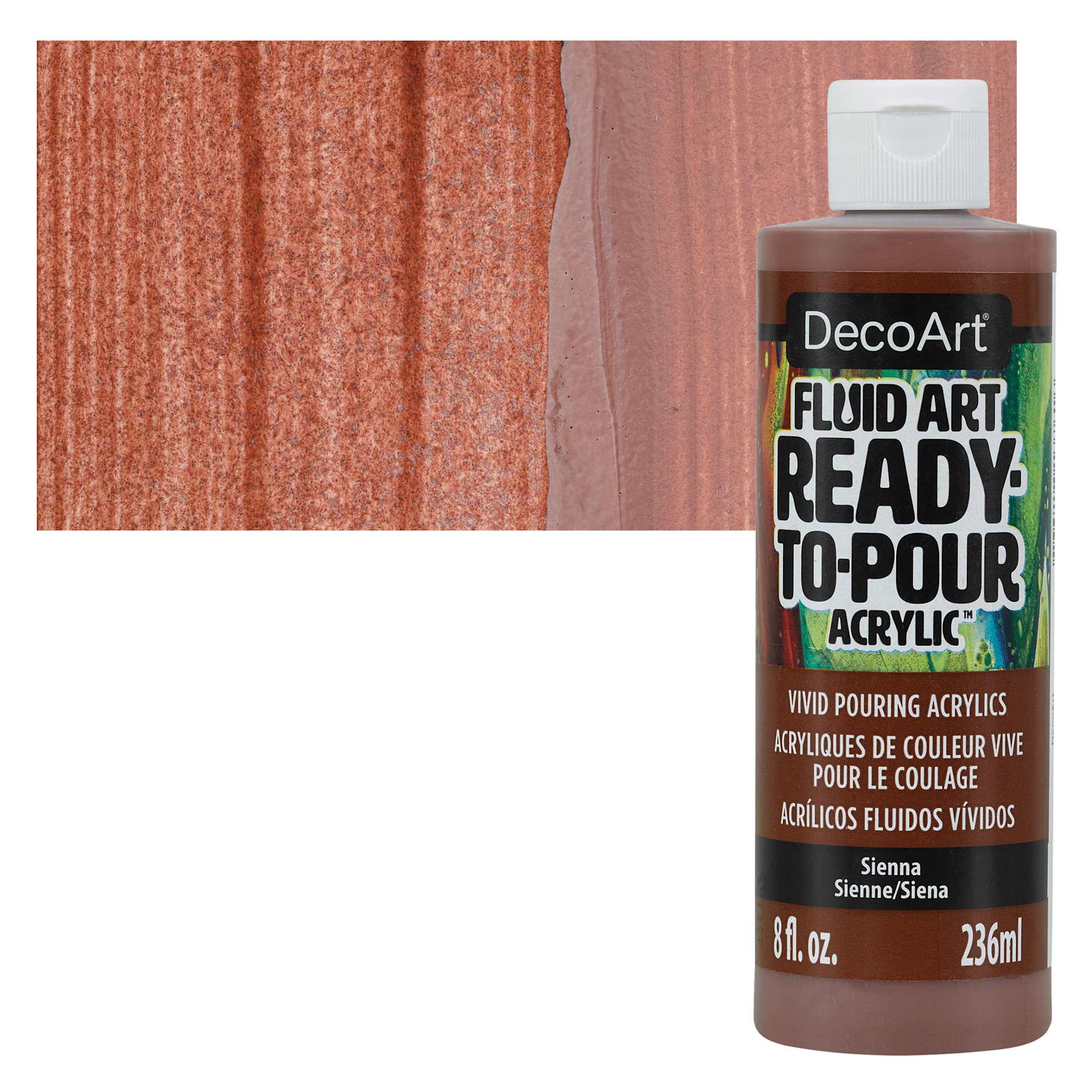 DecoArt Fluid Art Ready-To-Pour Acrylic - Sienna, 8 oz Bottle and swatch