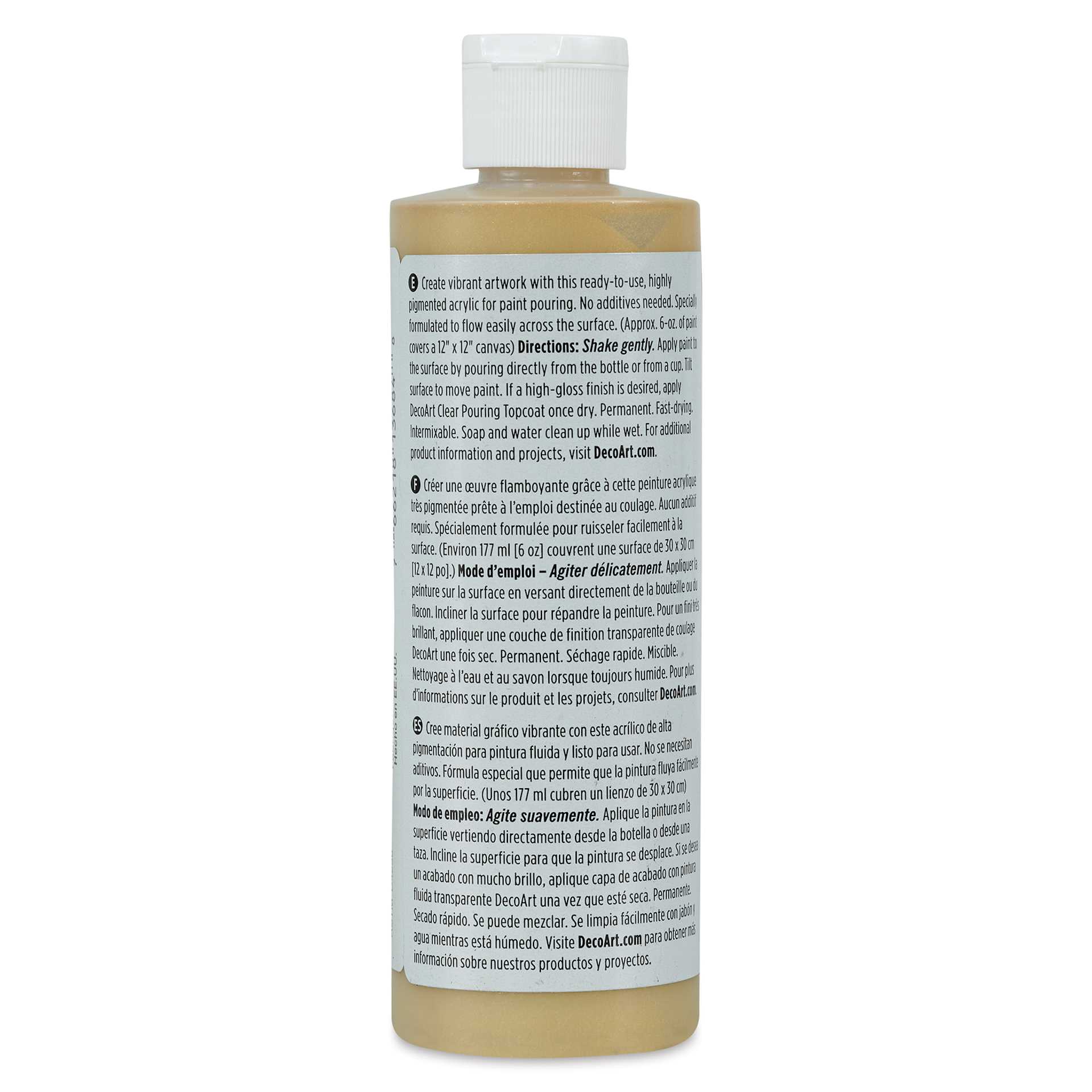 DecoArt Fluid Art Ready-To-Pour Acrylic - Gold (Metallic), 8 oz Bottle (Back)
