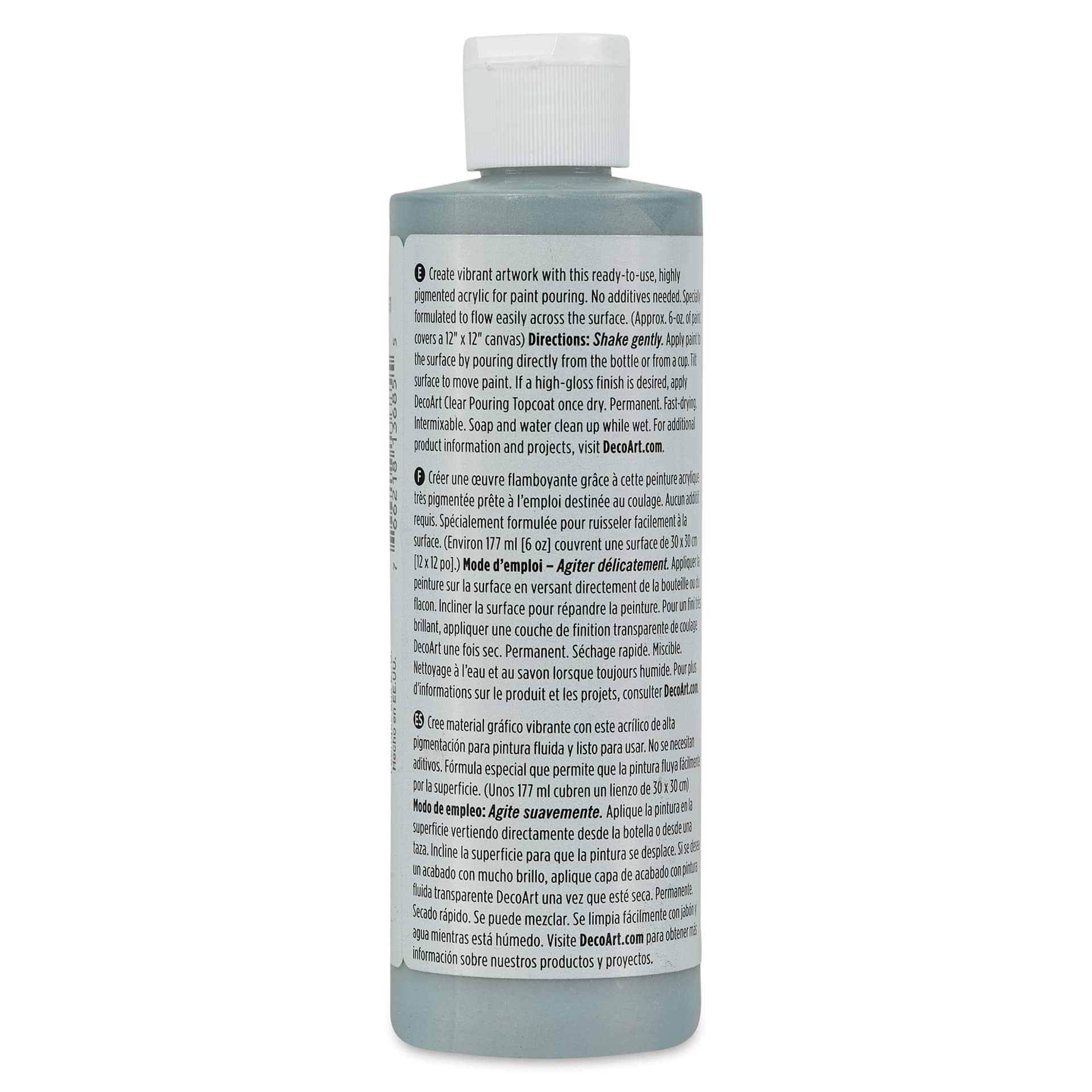 DecoArt Fluid Art Ready-To-Pour Acrylic - Silver (Metallic), 8 oz Bottle (Back)
