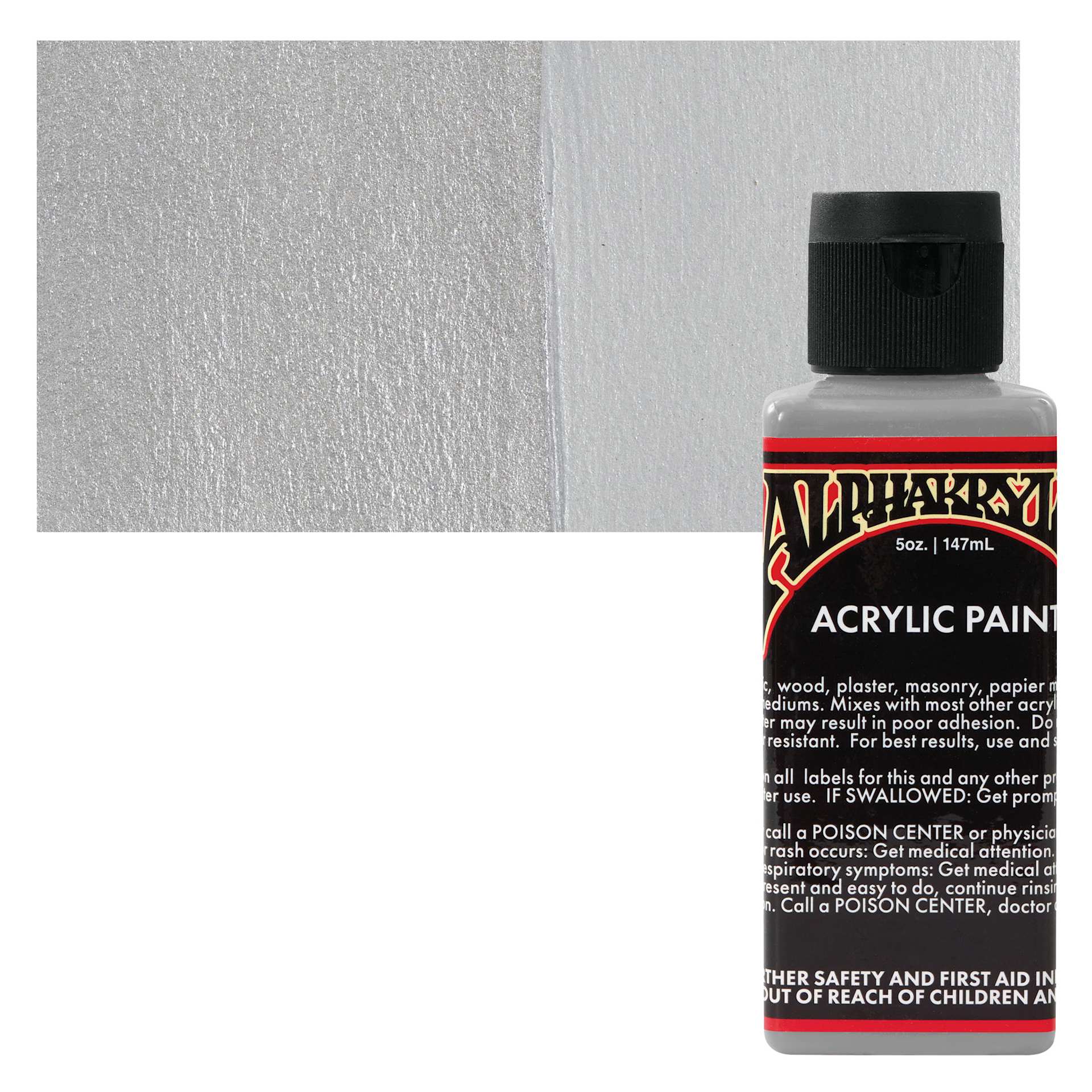 Alpha6 Alphakrylic Acrylic Paint - Metallic Silver, 5 oz bottle and swatch