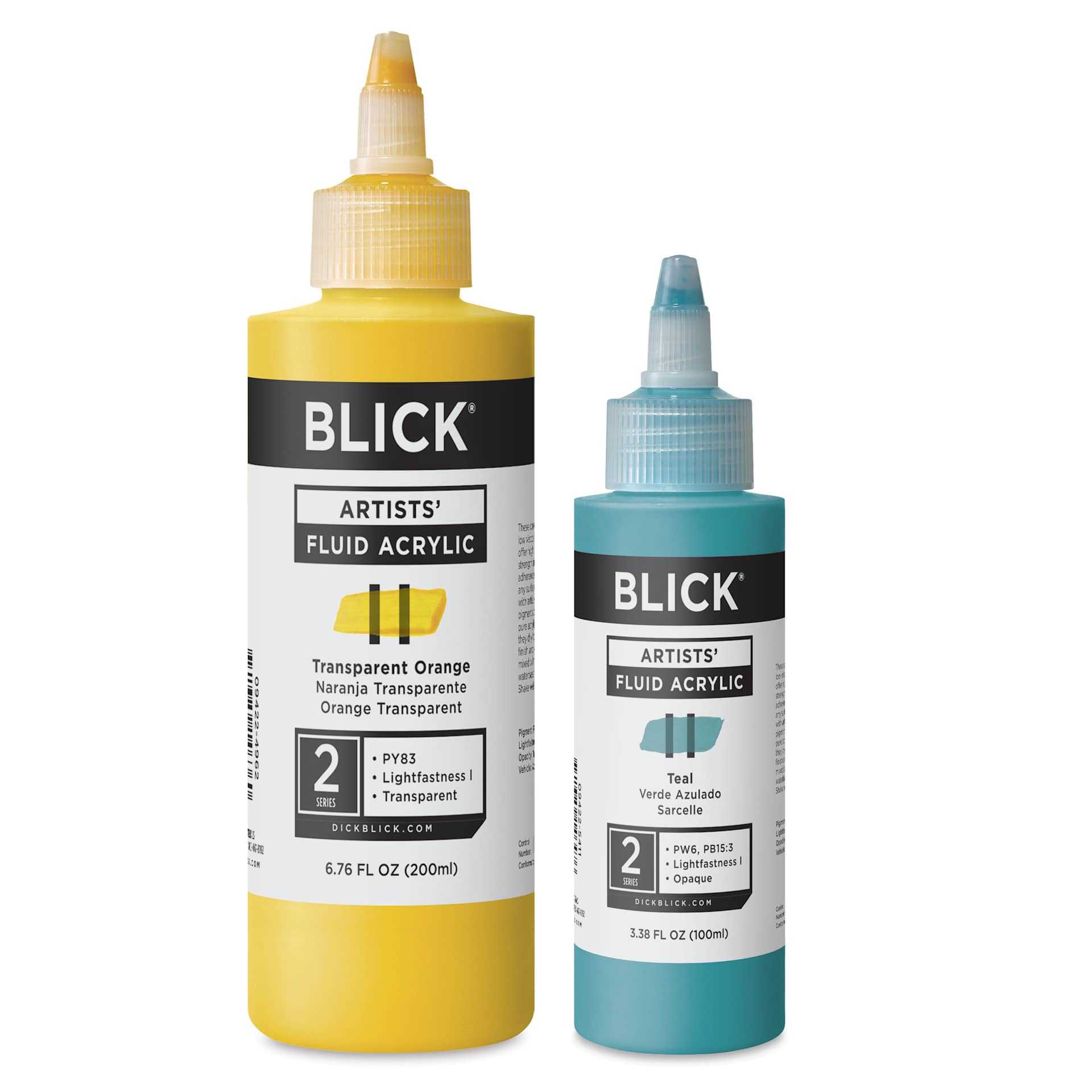 Blick Artists’ Fluid Acrylics, front of bottles Blick Artists’ Fluid Acrylics, front of bottles
