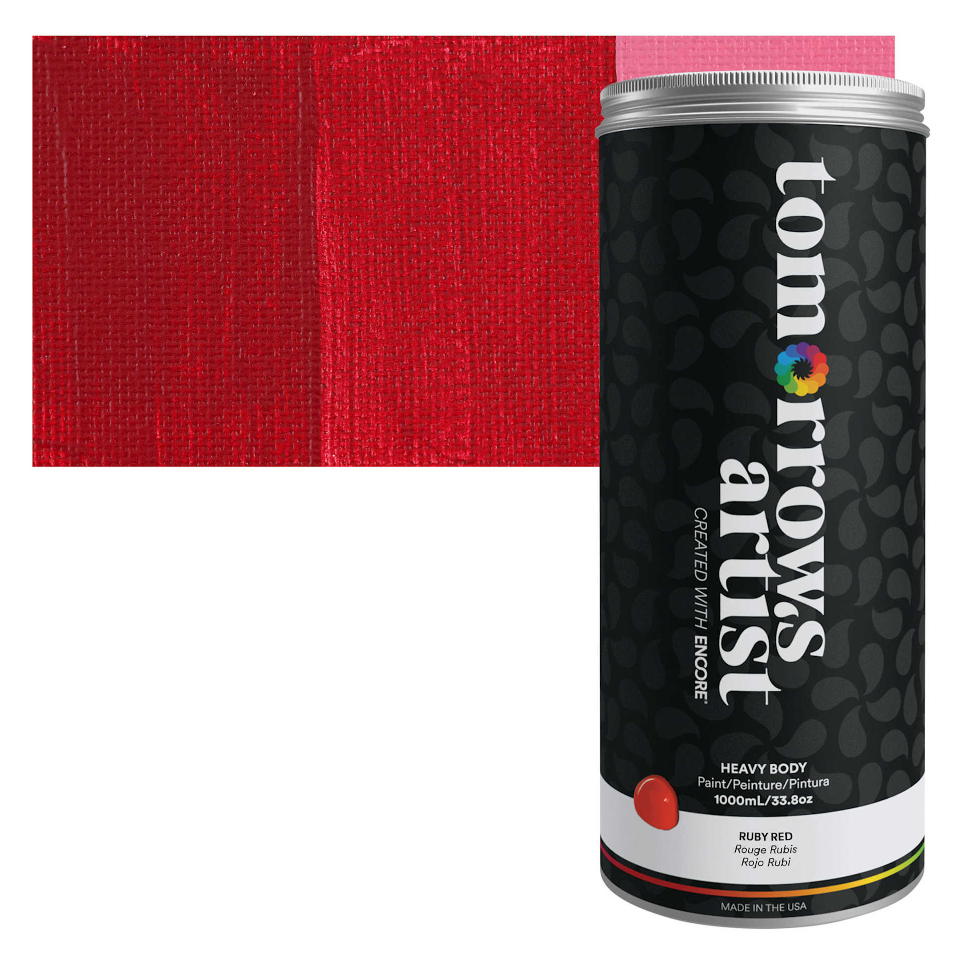 Tomorrow's Artist Eco-Friendly Heavy Body Acrylic Paint - Ruby Red, 1 L jar and swatch