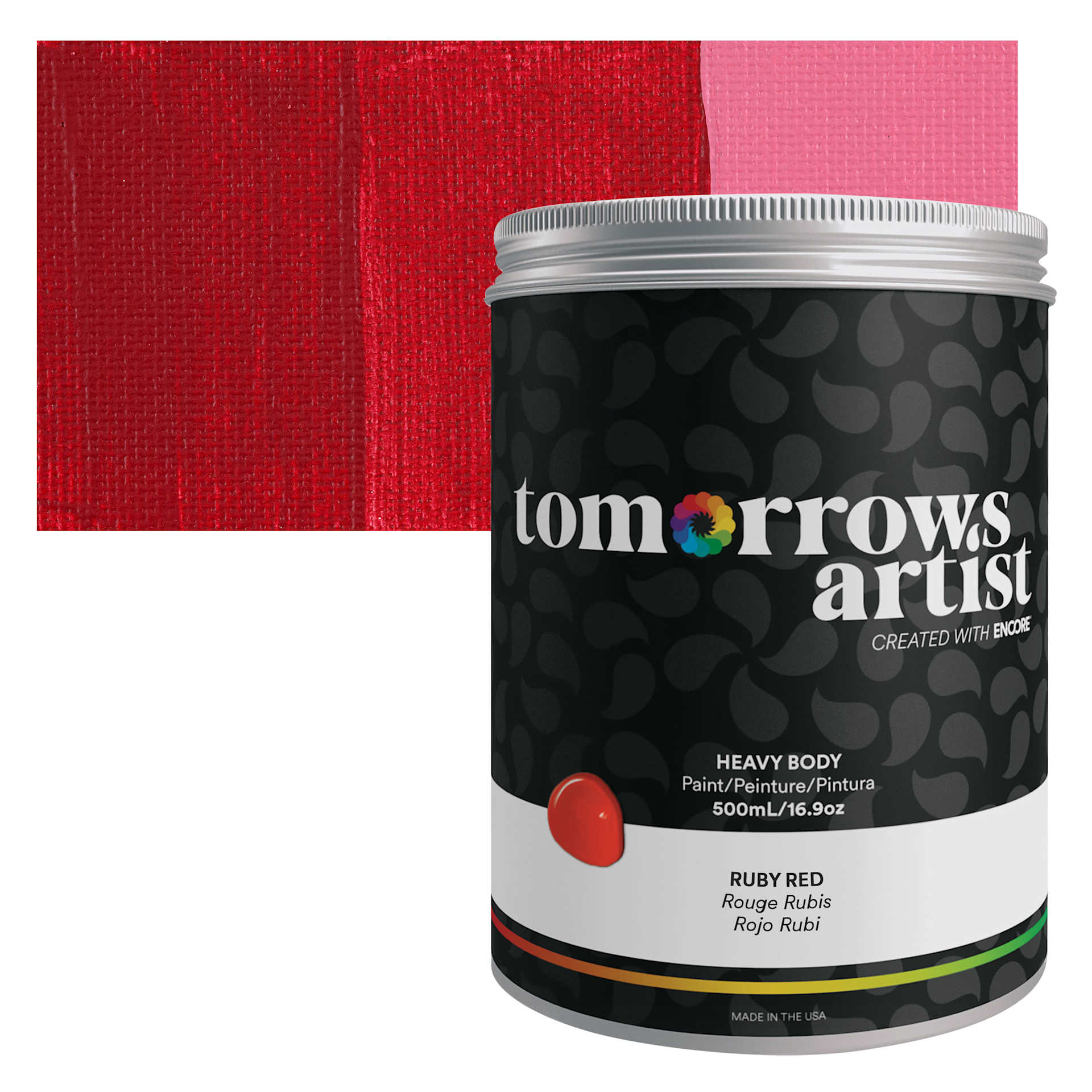 Tomorrow's Artist Eco-Friendly Heavy Body Acrylic Paint - Ruby Red, 500 ml jar and swatch