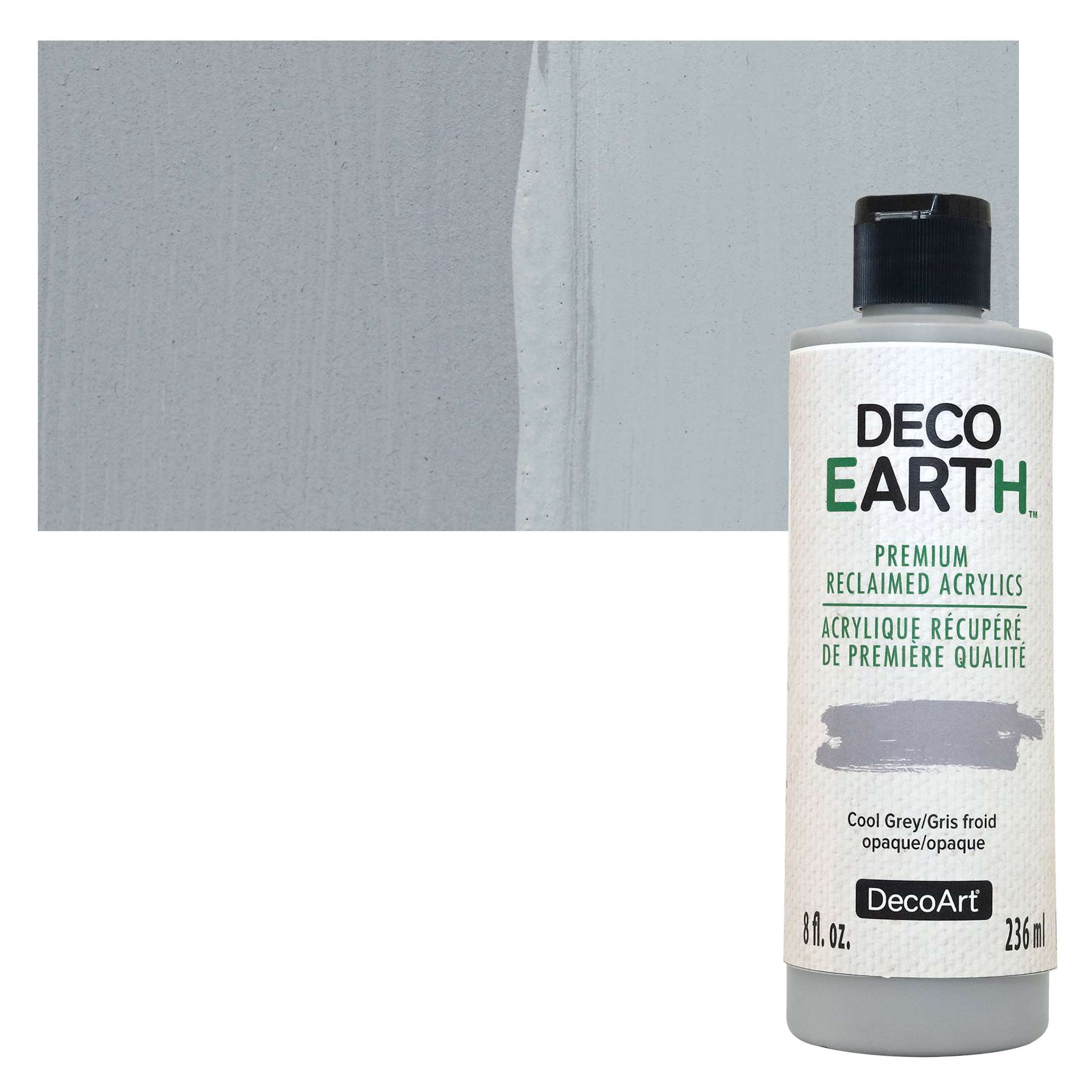 DecoArt DecoEarth Premium Reclaimed Acrylic Paint - Cool Grey, 8 oz bottle with swatch