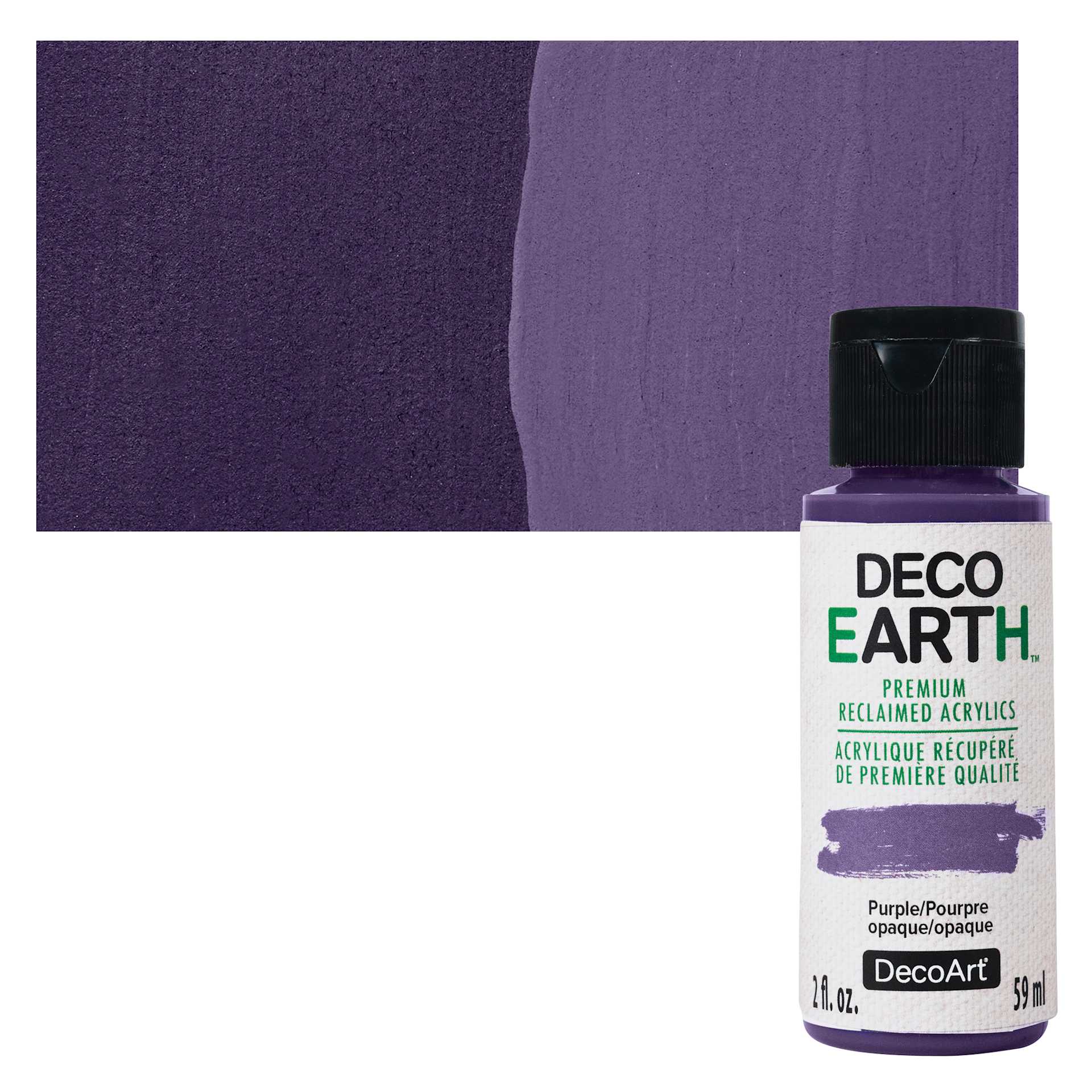 DecoArt DecoEarth Premium Reclaimed Acrylic Paint - Purple, 2 oz bottle with swatch