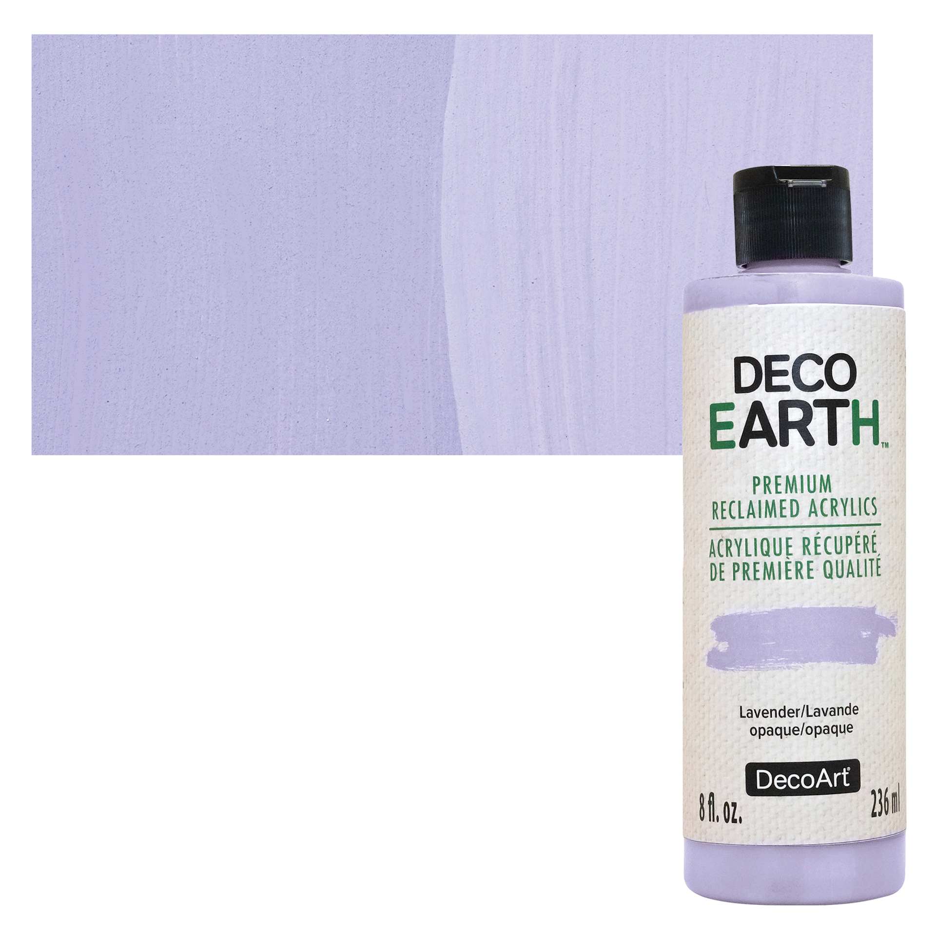 DecoArt DecoEarth Premium Reclaimed Acrylic Paint - Lavender, 8 oz bottle with swatch