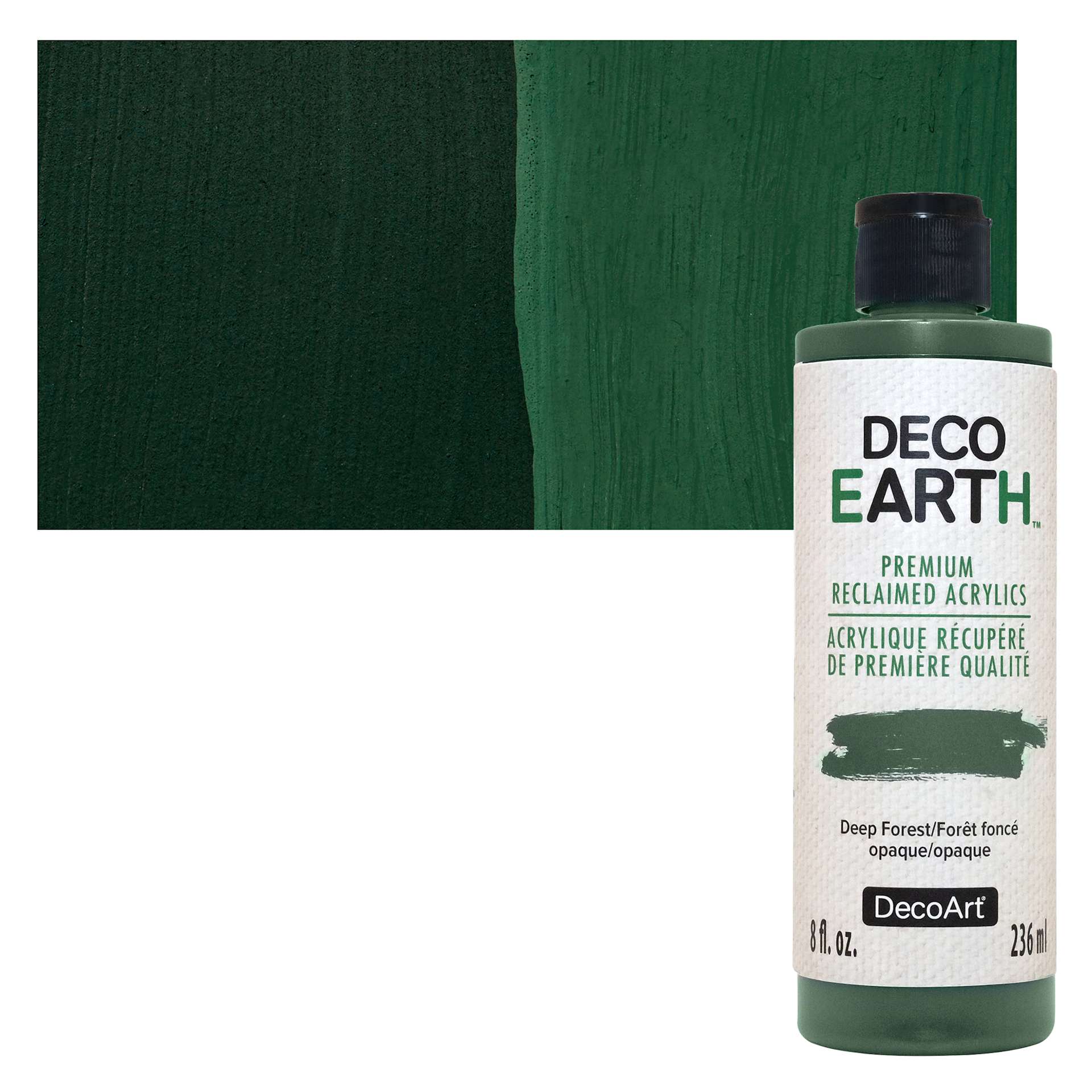 DecoArt DecoEarth Premium Reclaimed Acrylic Paint - Deep Forest, 8 oz bottle with swatch