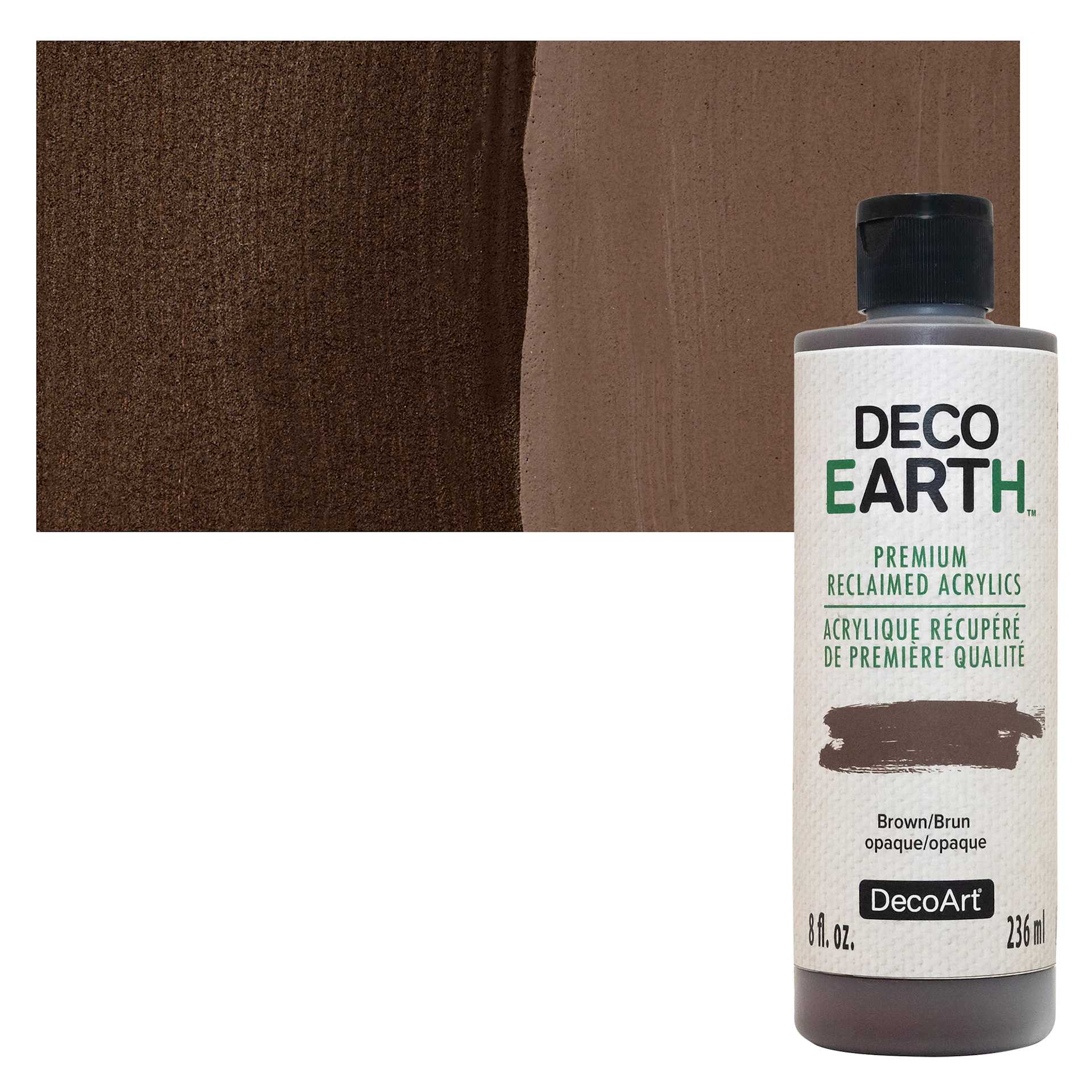 DecoArt DecoEarth Premium Reclaimed Acrylic Paint - Brown, 8 oz bottle with swatch