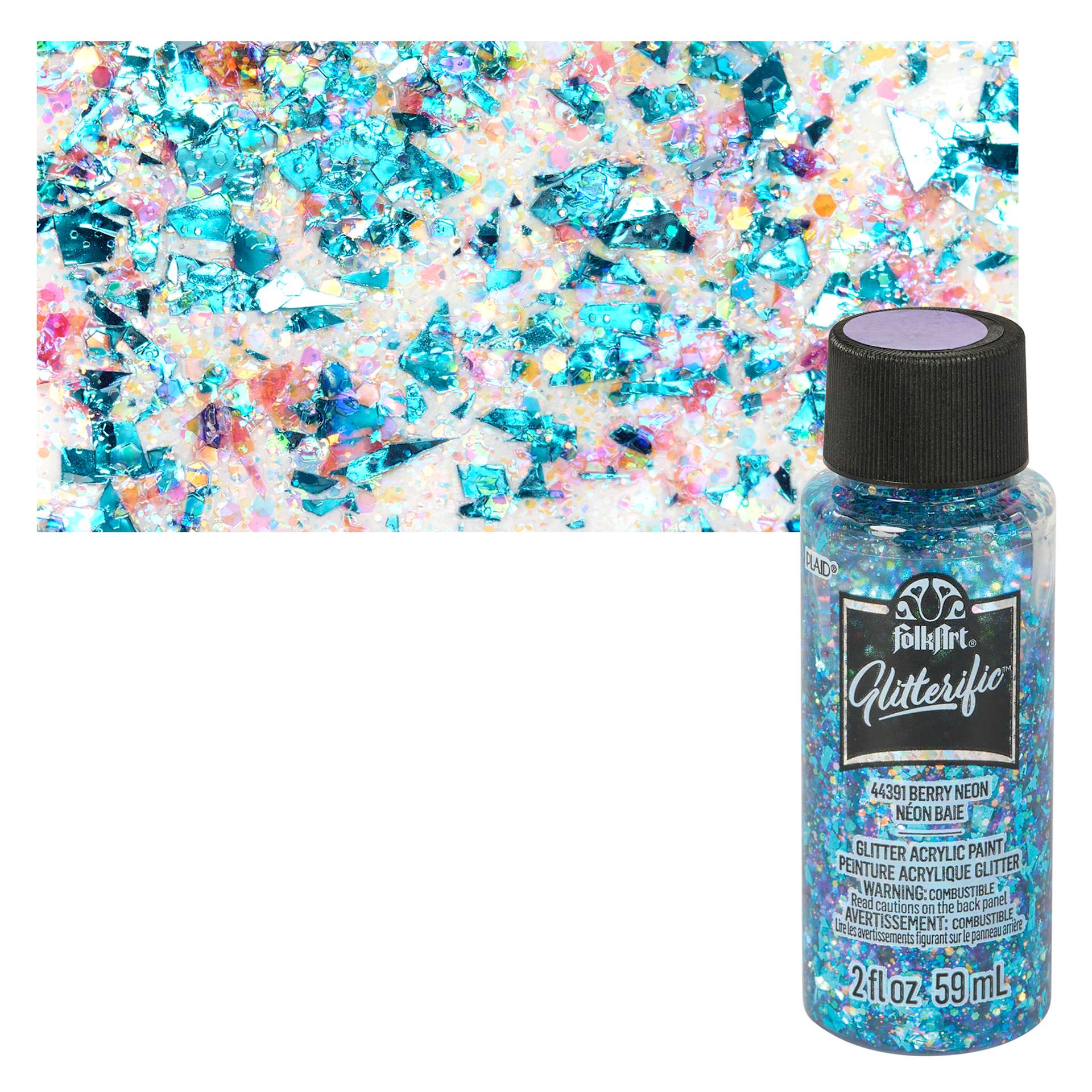 FolkArt Glitterific Acrylic Paint - Neon Berry - Bottle and Swatch