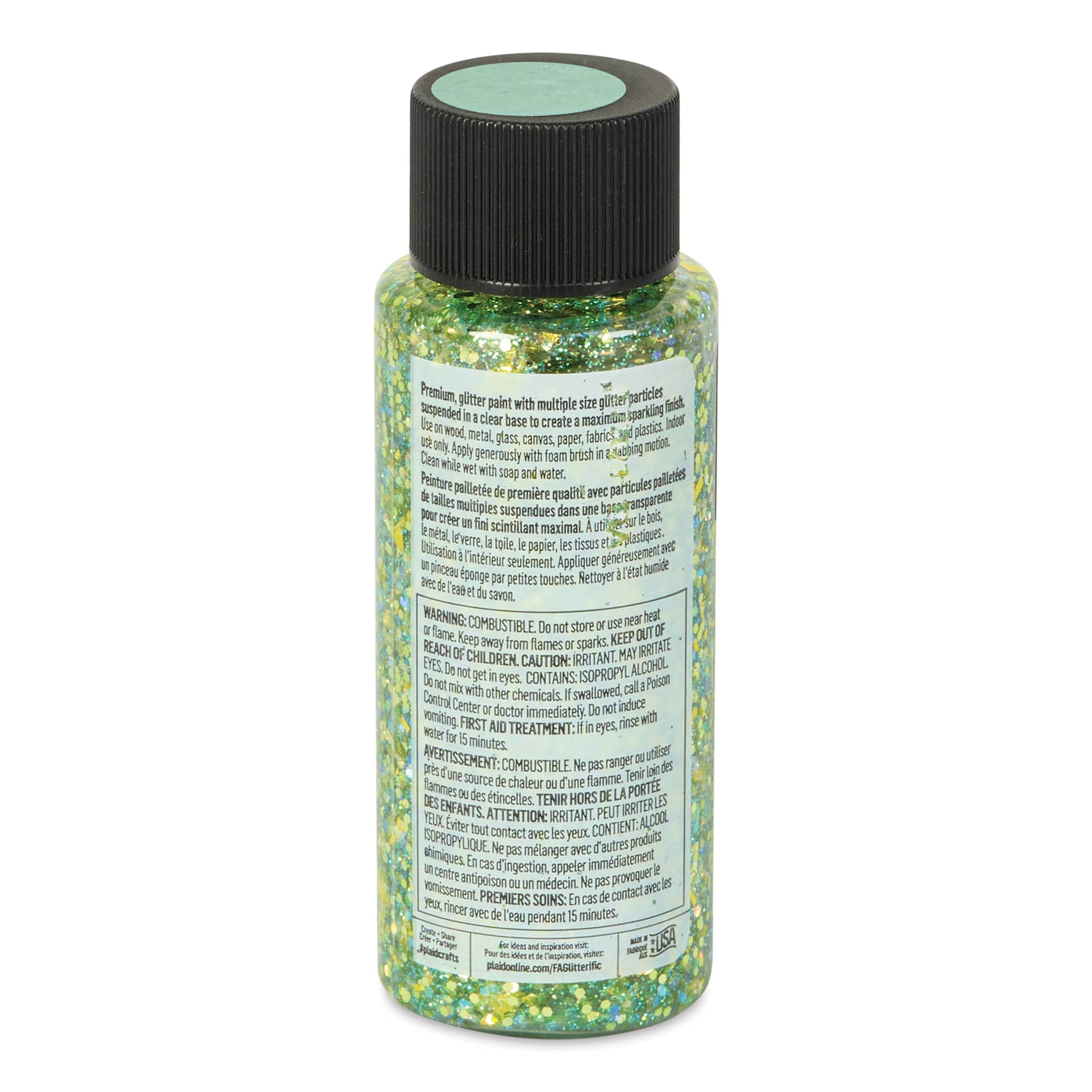 FolkArt Glitterific Acrylic Paint - Green, 2 oz - back