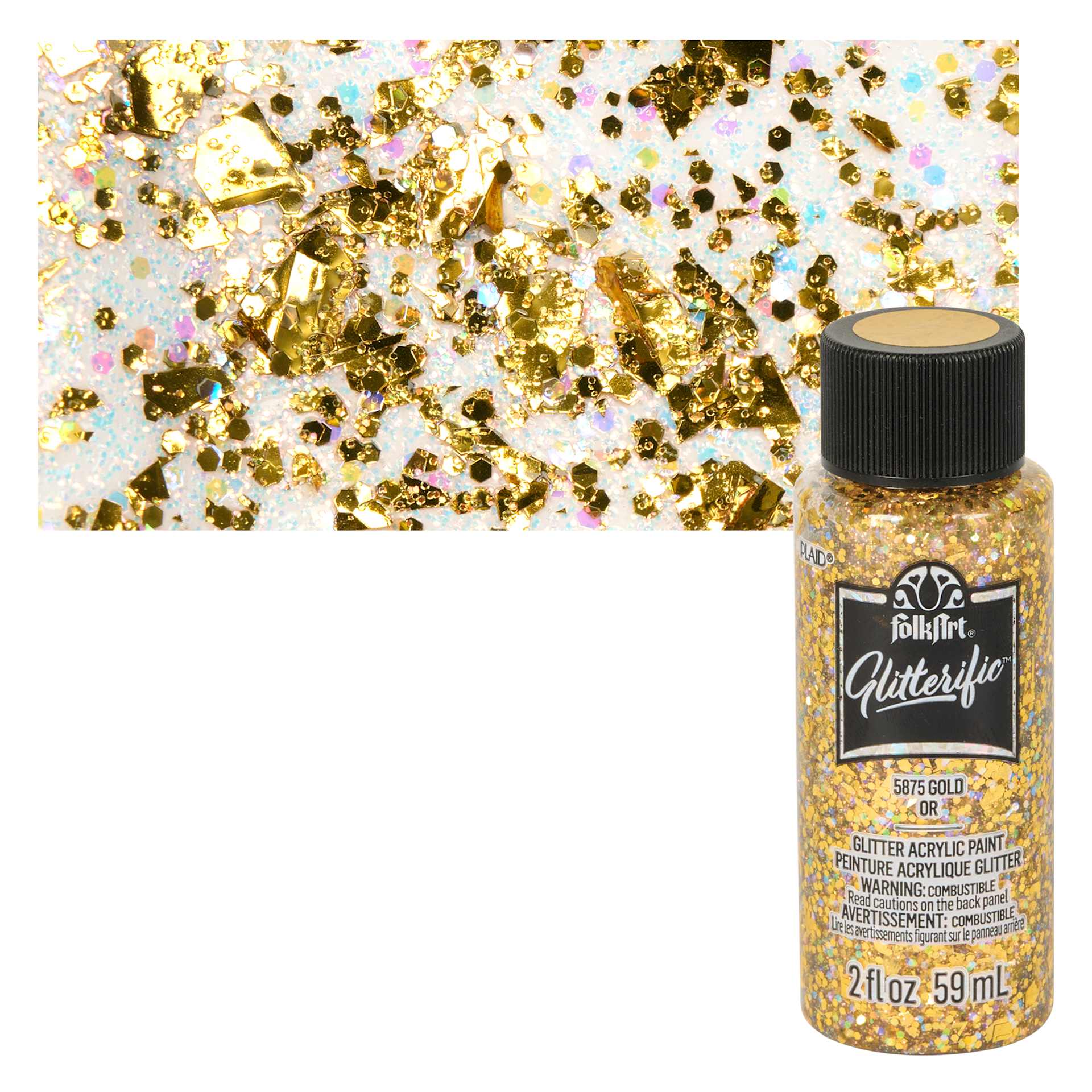 FolkArt Glitterific Acrylic Paint - Gold - Bottle and Swatch