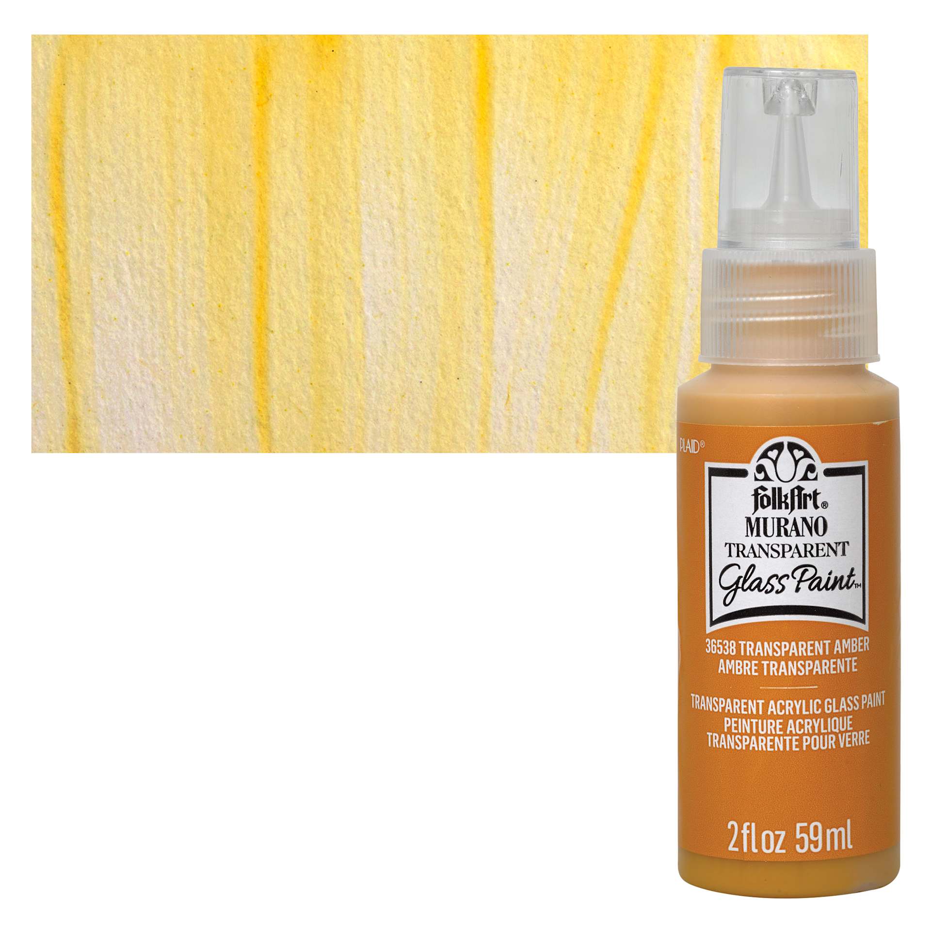 FolkArt Murano Glass Paint - Transparent Amber, 2 oz bottle and swatch