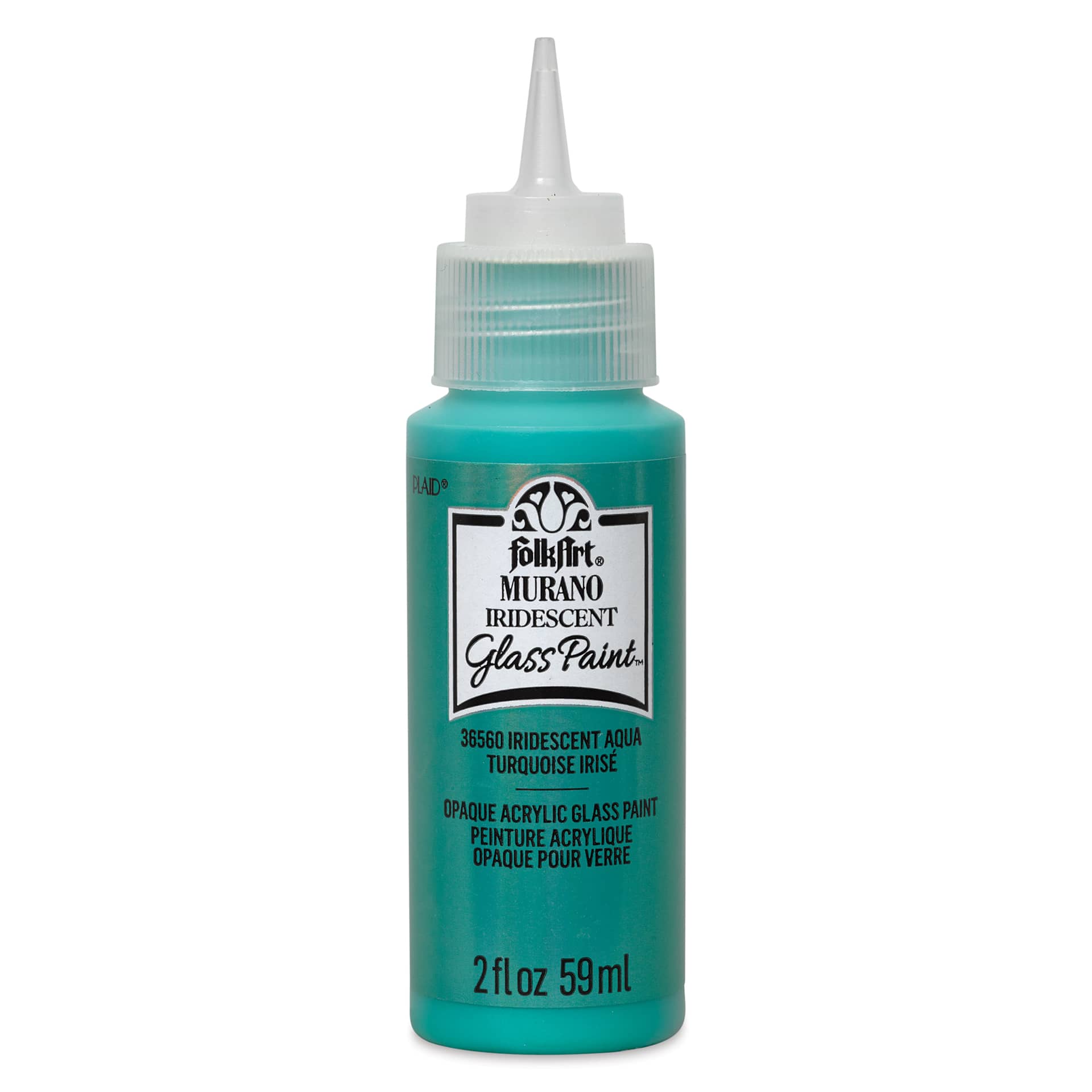 FolkArt Murano Glass Paint - Iridescent Aqua, 2 oz with cap off
