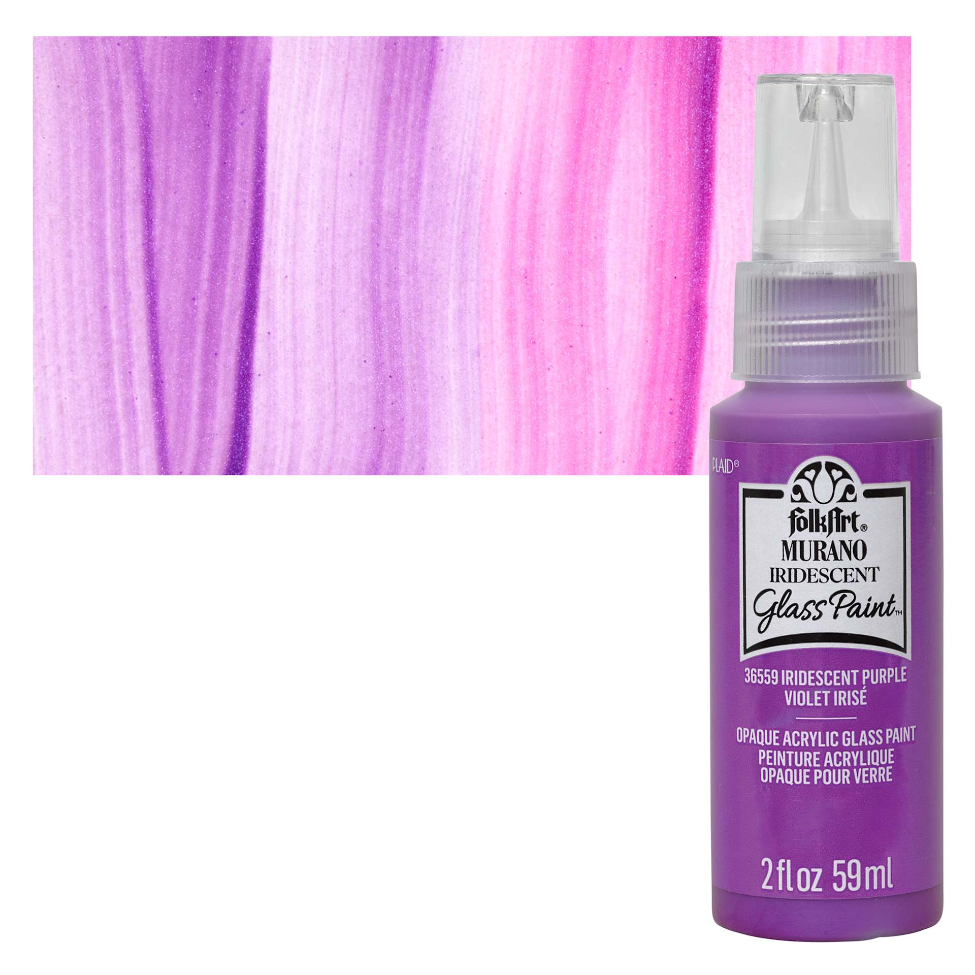 FolkArt Murano Glass Paint - Iridescent Purple, 2 oz bottle and swatch