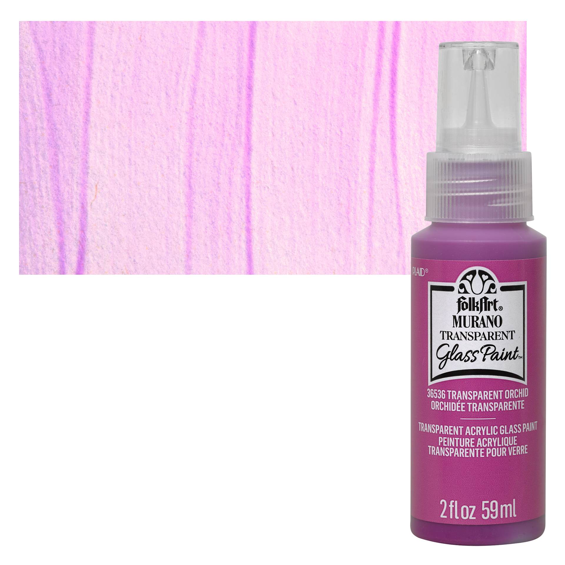 FolkArt Murano Glass Paint - Orchid, 2 oz bottle and swatch