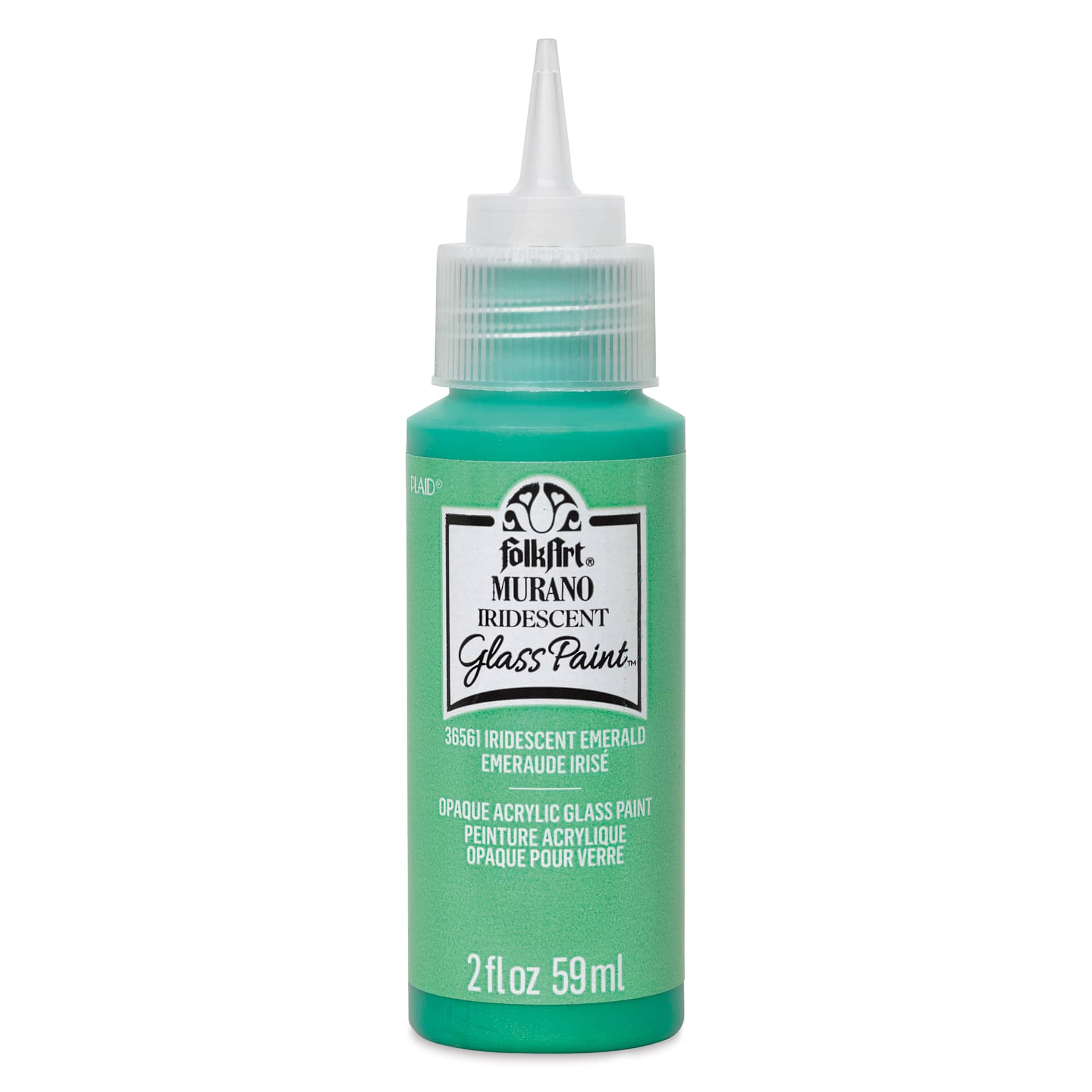 FolkArt Murano Glass Paint - Iridescent Emerald, 2 oz with cap off