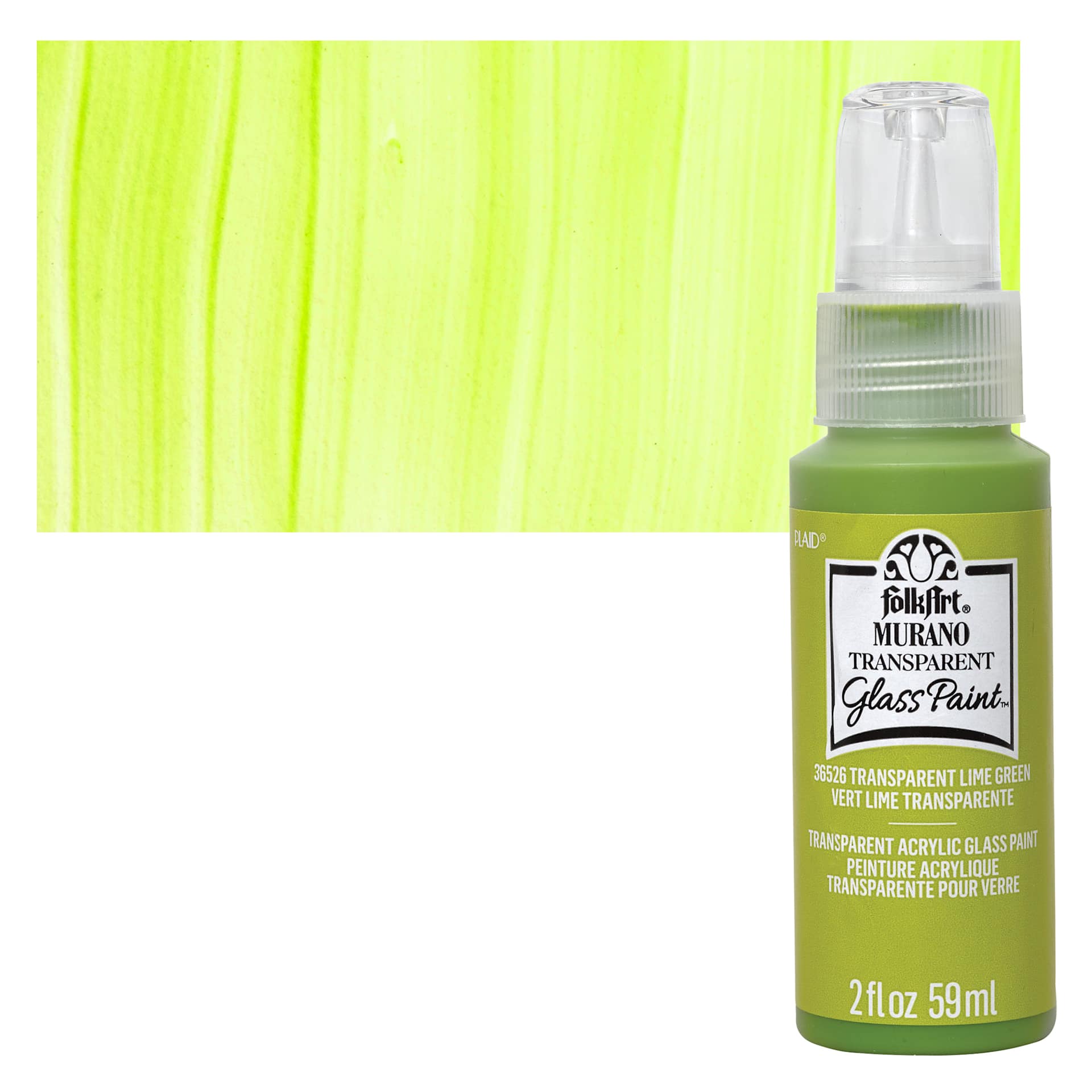 FolkArt Murano Glass Paint - Lime Green, 2 oz bottle and swatch