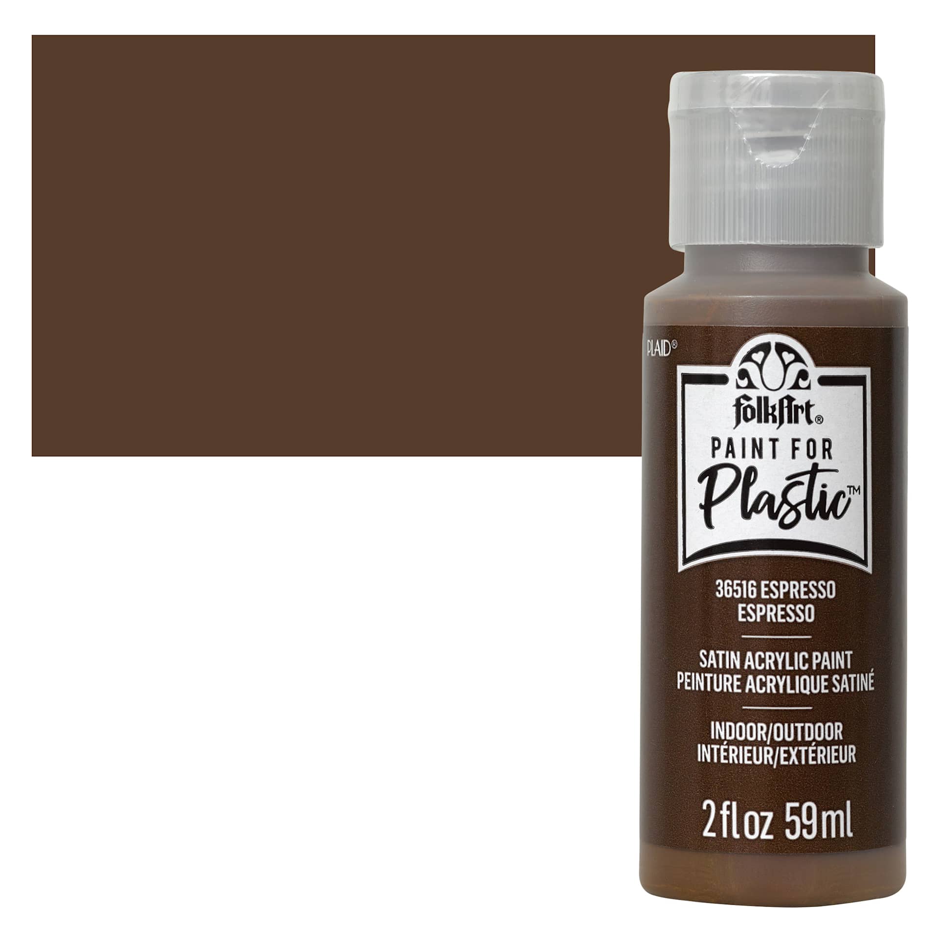 FolkArt Paint for Plastic - Espresso, 2 oz bottle and swatch
