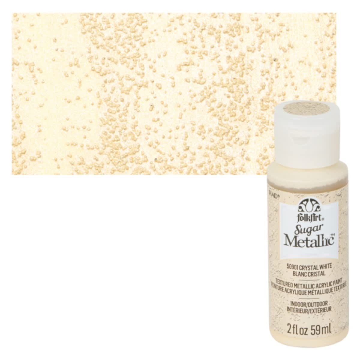 Plaid FolkArt Sugar Metallic Acrylic Paint - Crystal White - Bottle and Swatch
