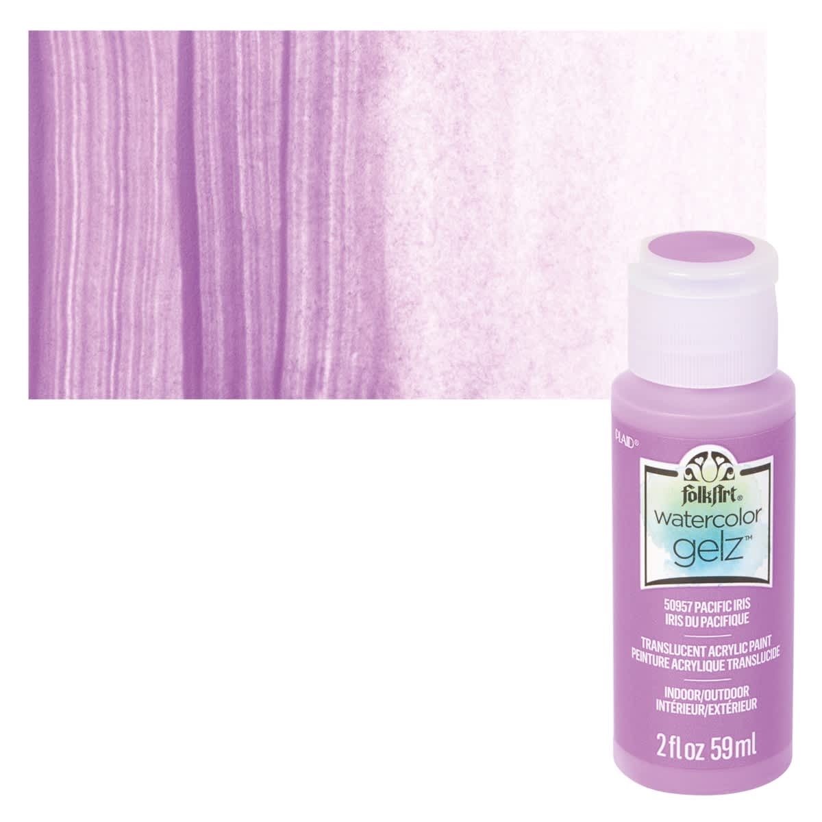 FolkArt Watercolor Gelz Acrylic Paint - Pacific Iris - Bottle and Swatch