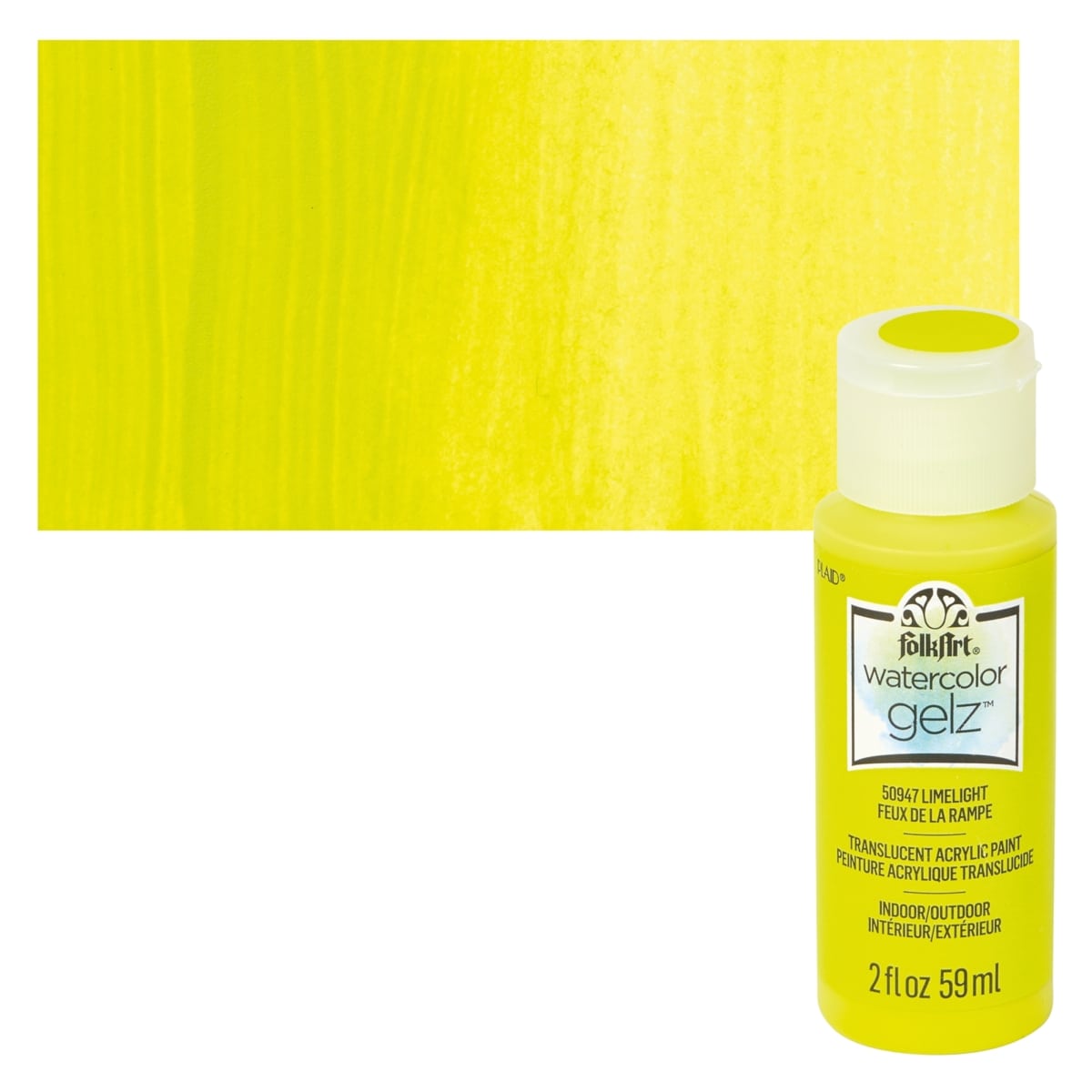 FolkArt Watercolor Gelz Acrylic Paint - Limelight - Bottle and Swatch