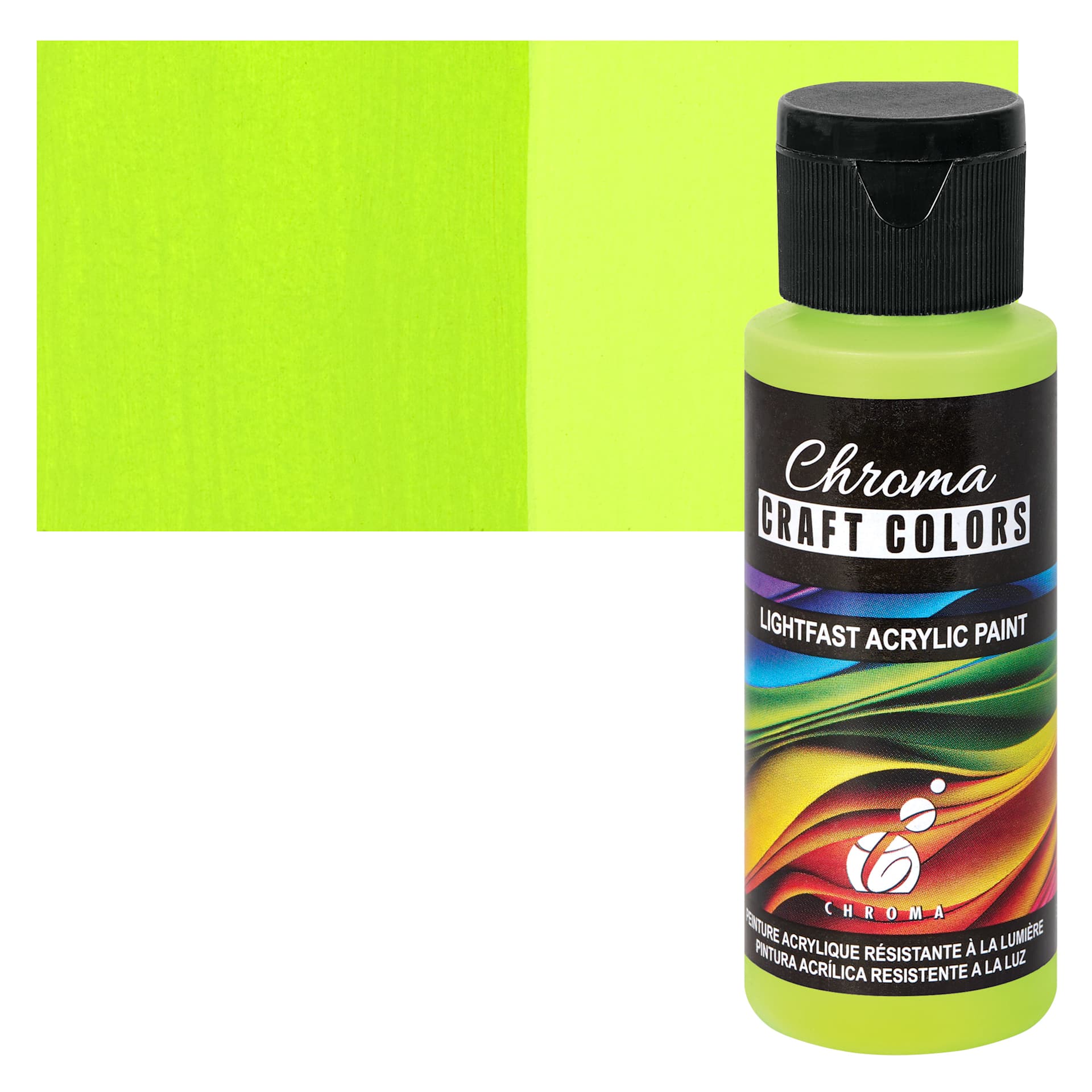 Chroma Craft Colors Acrylic Paint - Inchworm, swatch and bottle