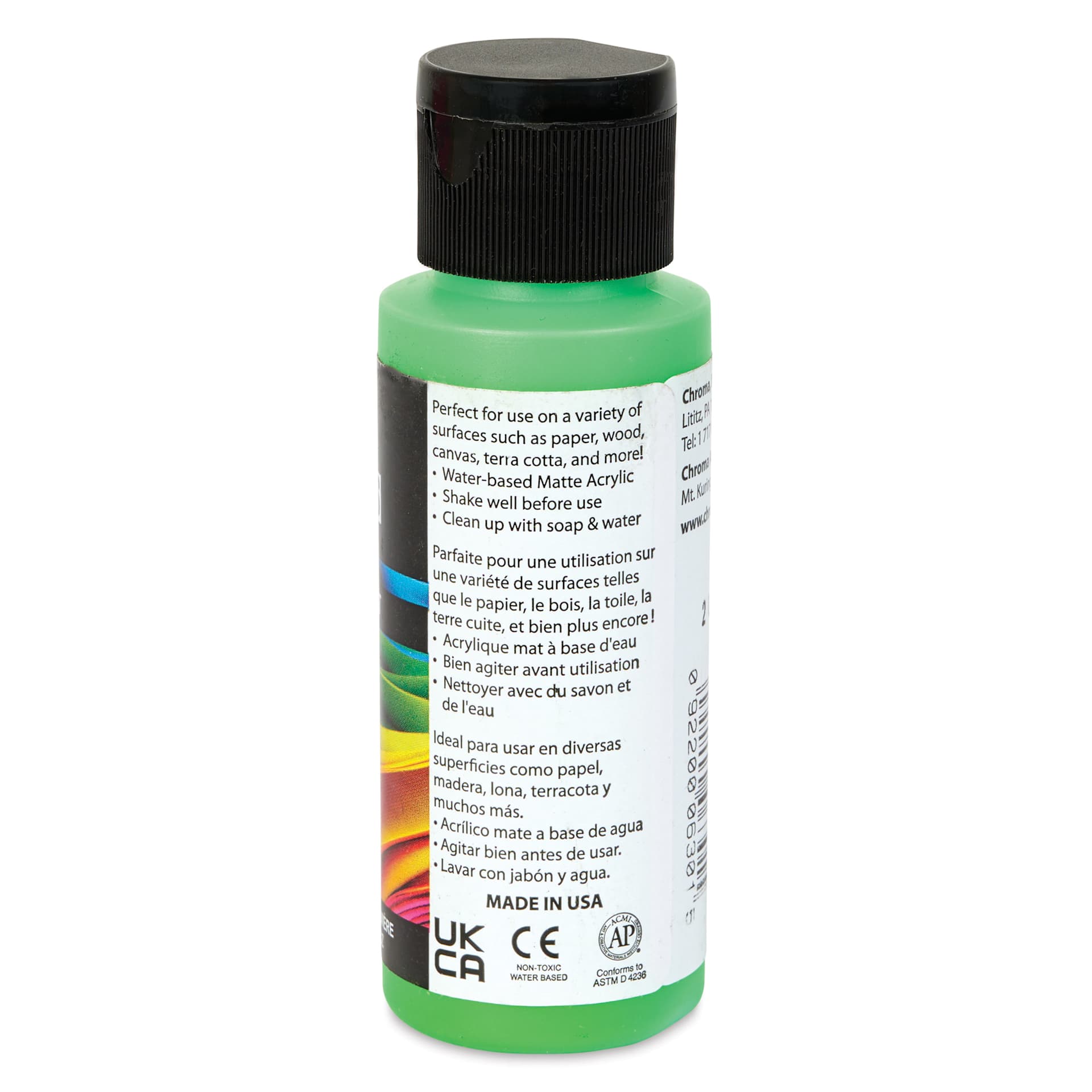 Chroma Craft Colors Acrylic Paint - Neon Alien, 2 oz, showing paint usage in label
