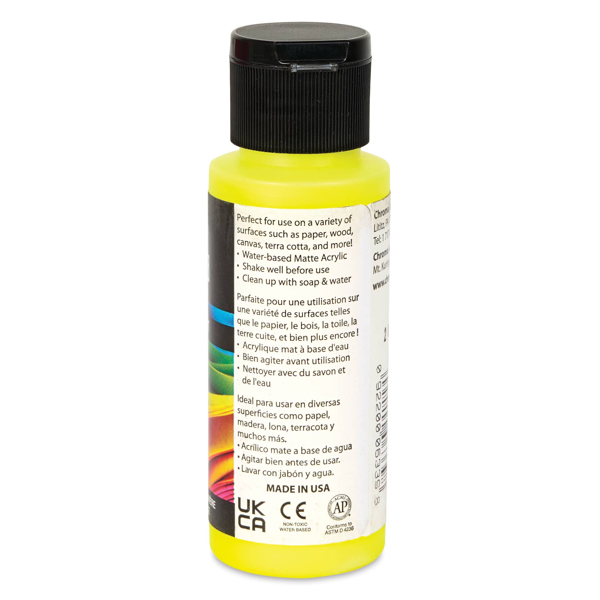 Chroma Craft Colors Acrylic Paint - Neon Lightning Bug, 2 oz, showing paint usage in label