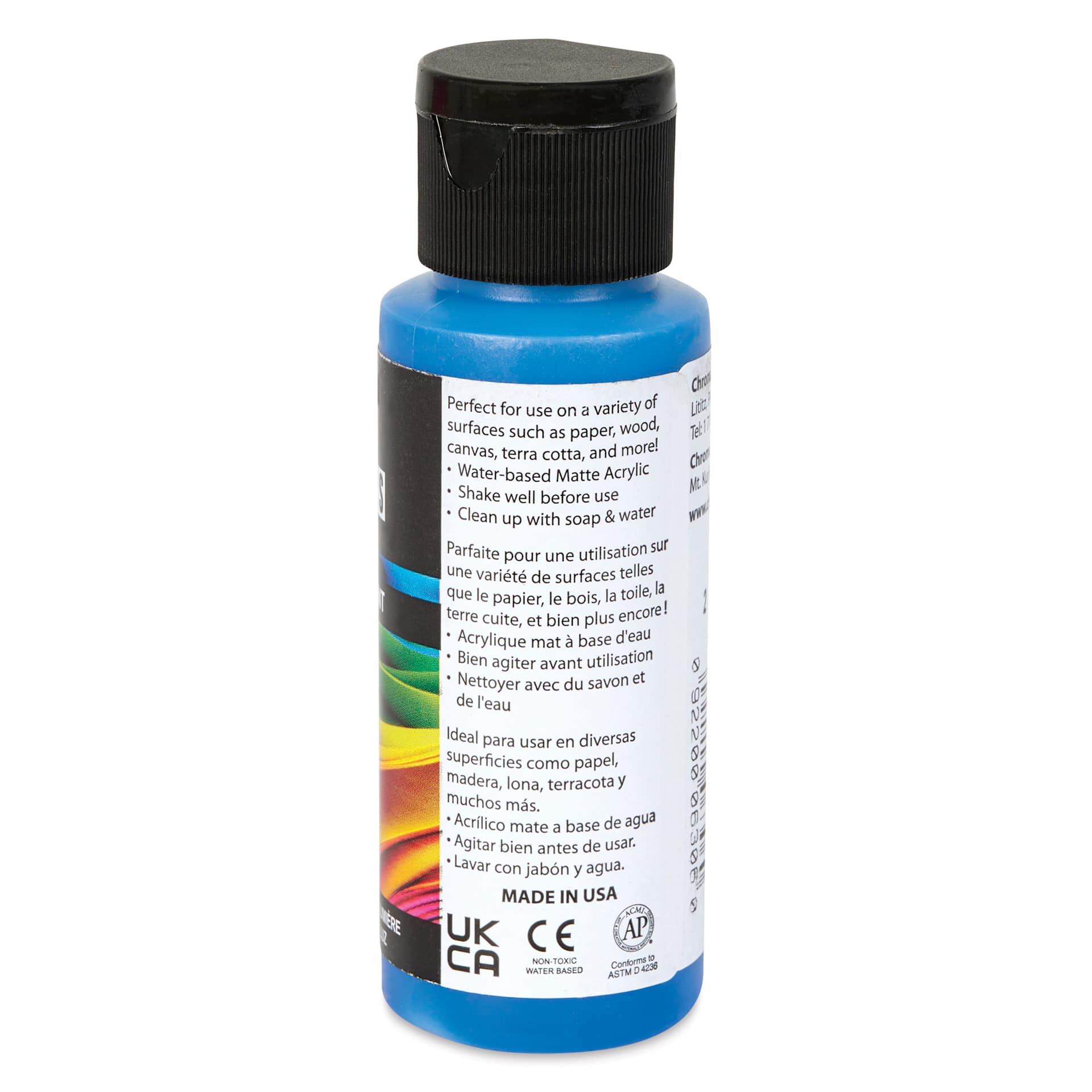 Chroma Craft Colors Acrylic Paint - Blue Jeans, 2 oz, showing paint usage in label