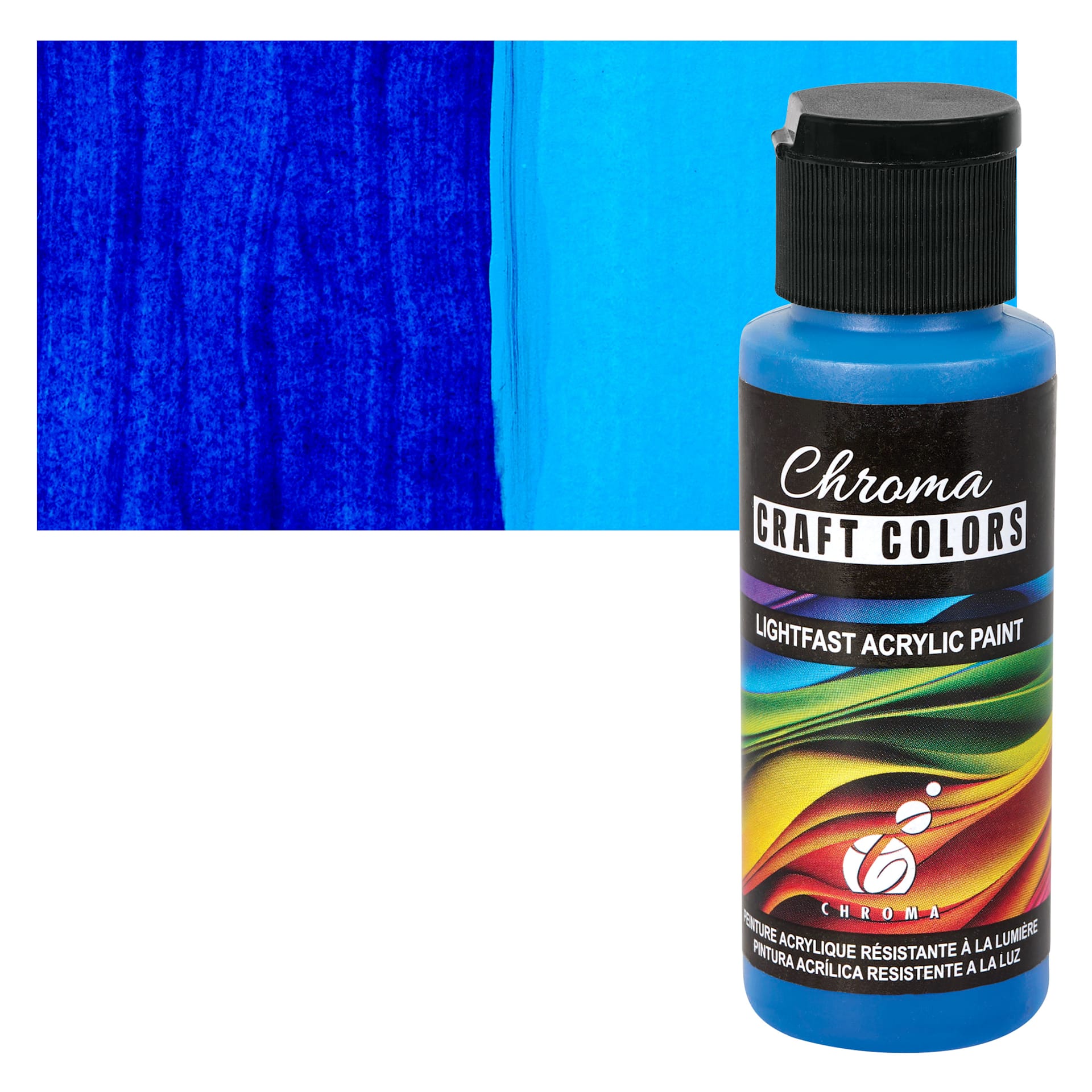 Chroma Craft Colors Acrylic Paint - Blue Jeans, swatch and bottle