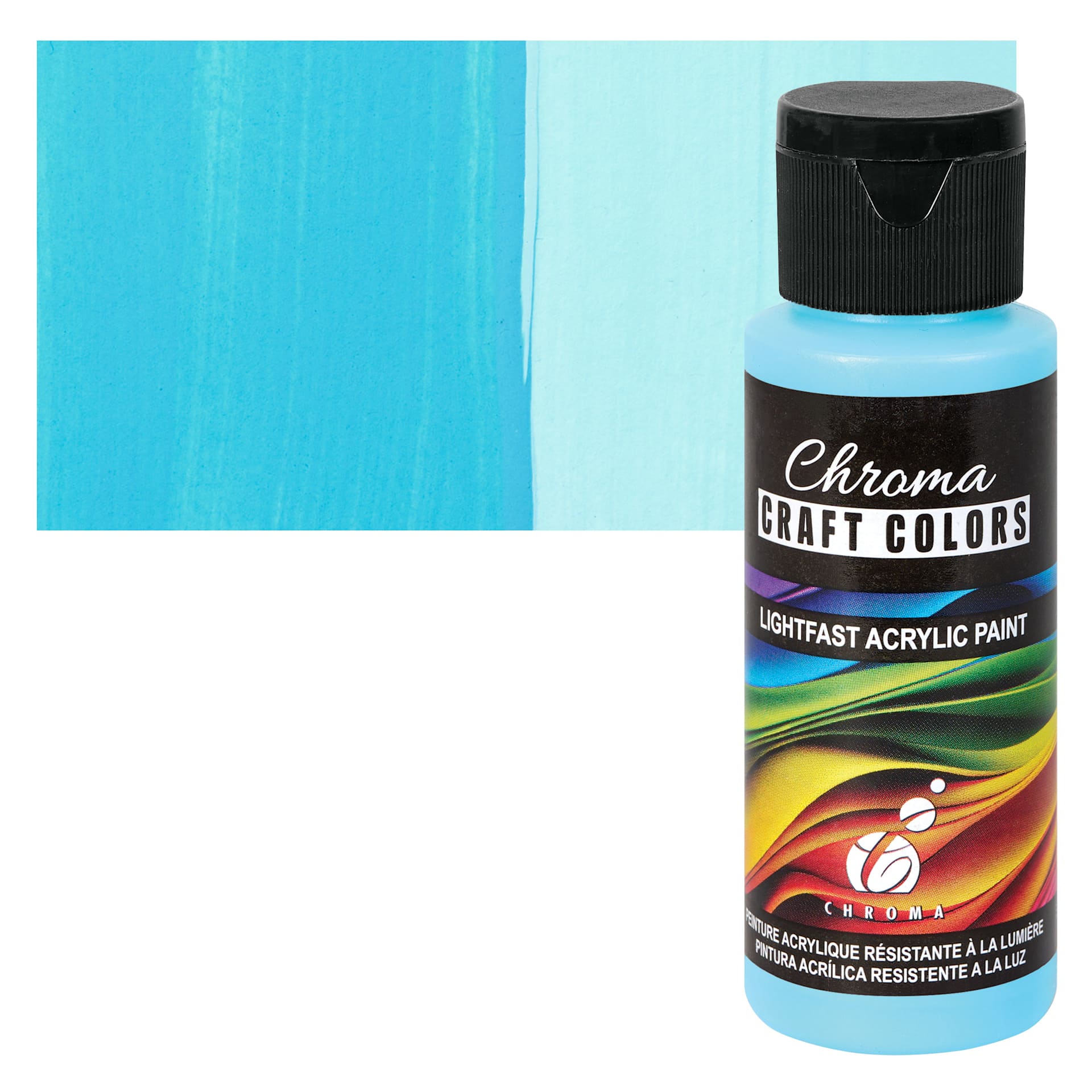 Chroma Craft Colors Acrylic Paint - Blue Sky, swatch and bottle