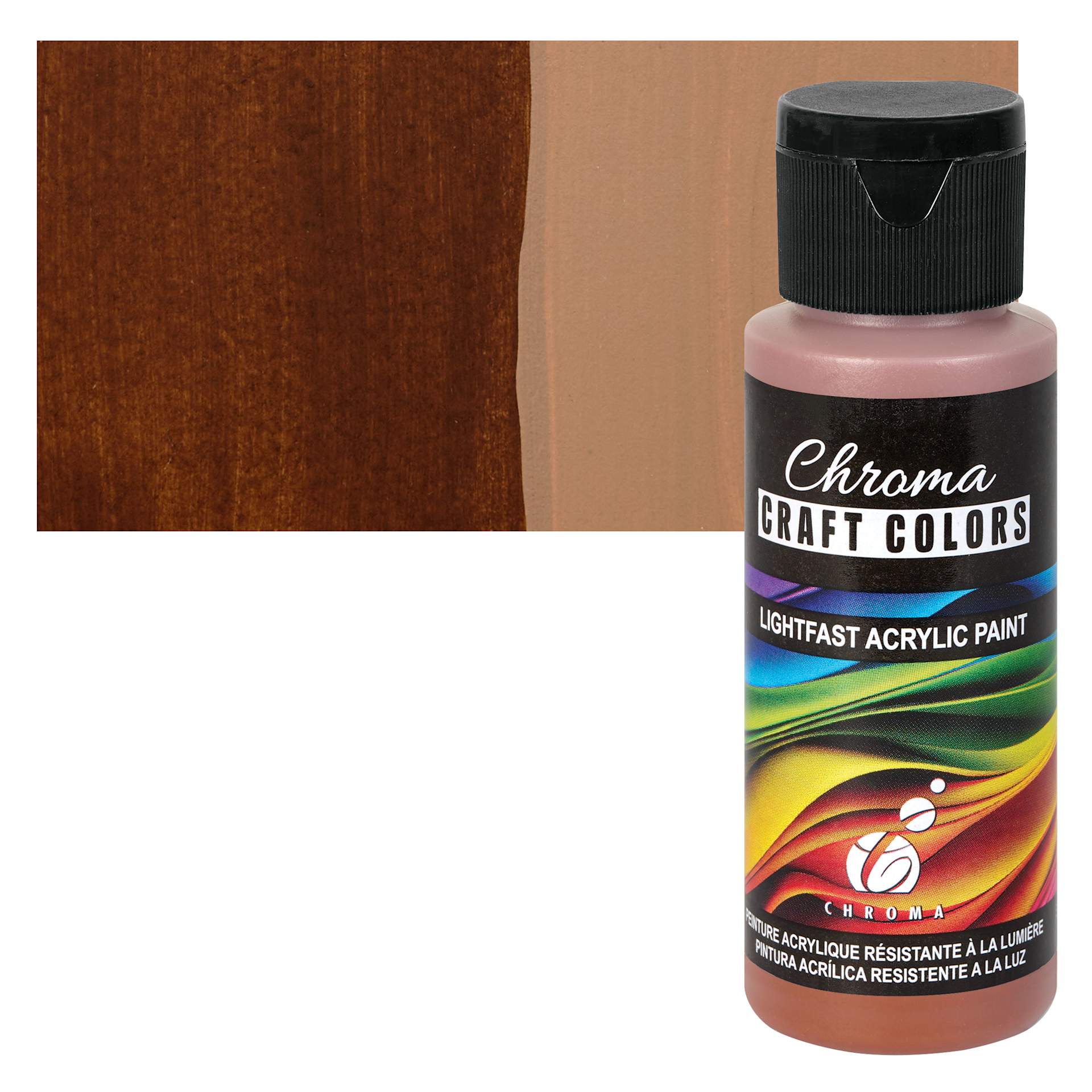 Chroma Craft Colors Acrylic Paint - Caramel, swatch and bottle